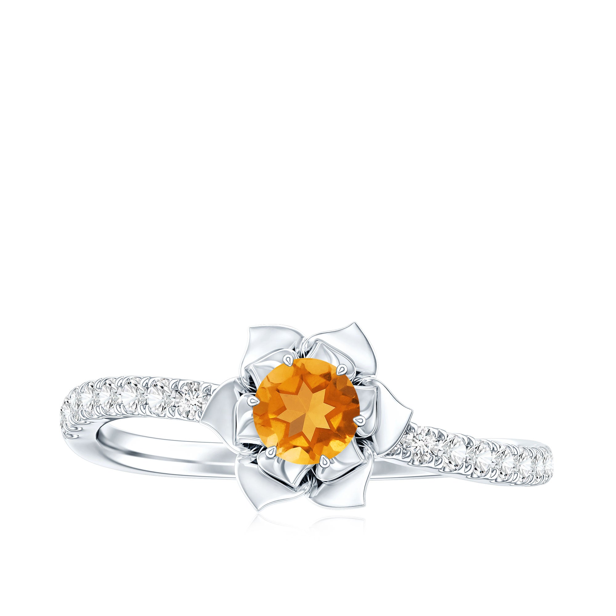 Certified Real Citrine Flower Engagement Ring with Diamond AAA - Rosec Jewels
