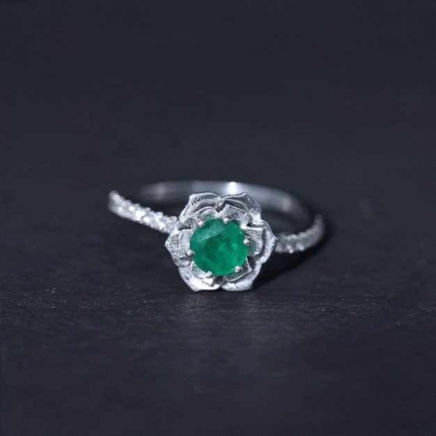 Genuine Emerald Flower Engagement Ring with Diamond AAA - Rosec Jewels