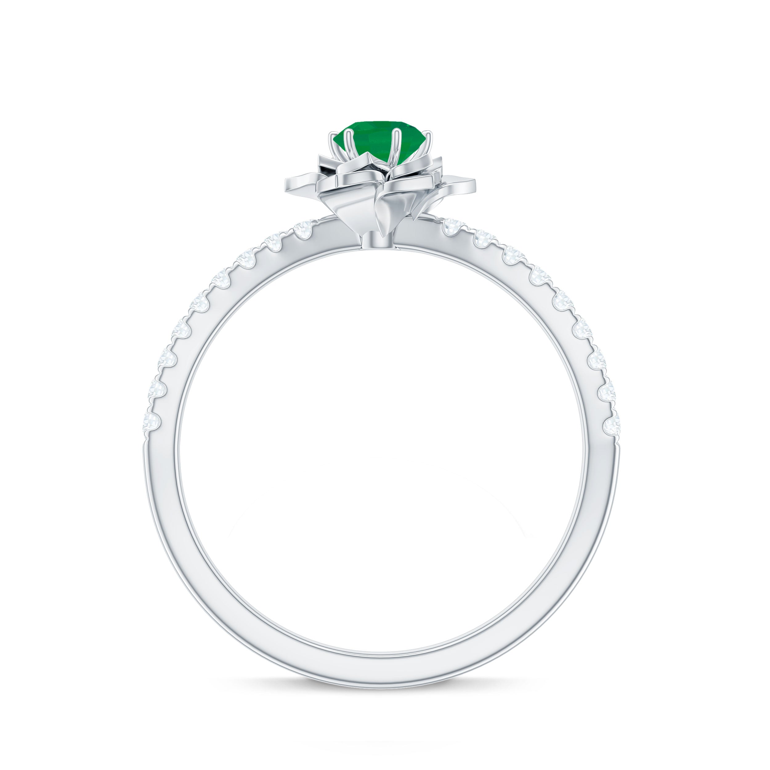 Genuine Emerald Flower Engagement Ring with Diamond AAA - Rosec Jewels
