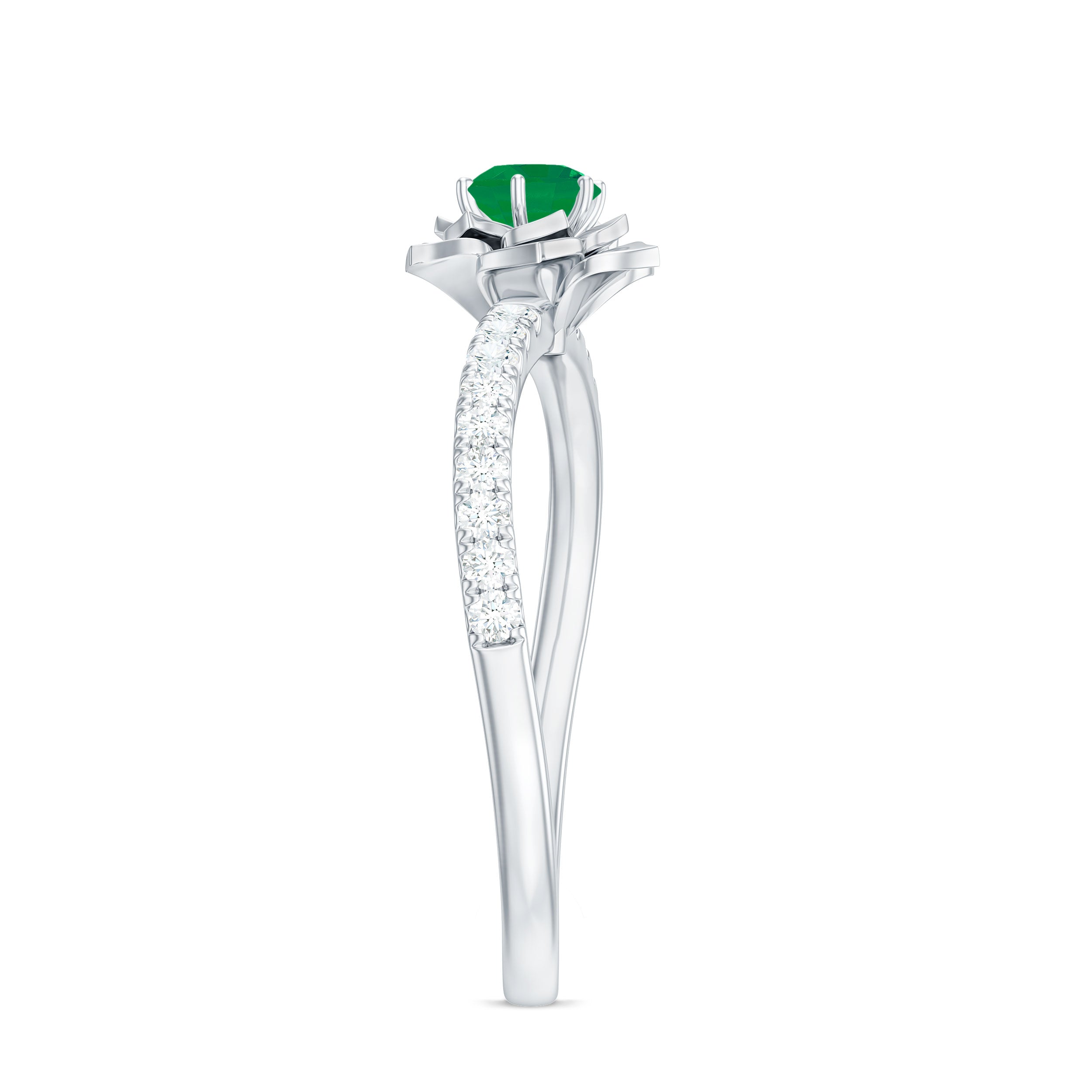 Genuine Emerald Flower Engagement Ring with Diamond AAA - Rosec Jewels