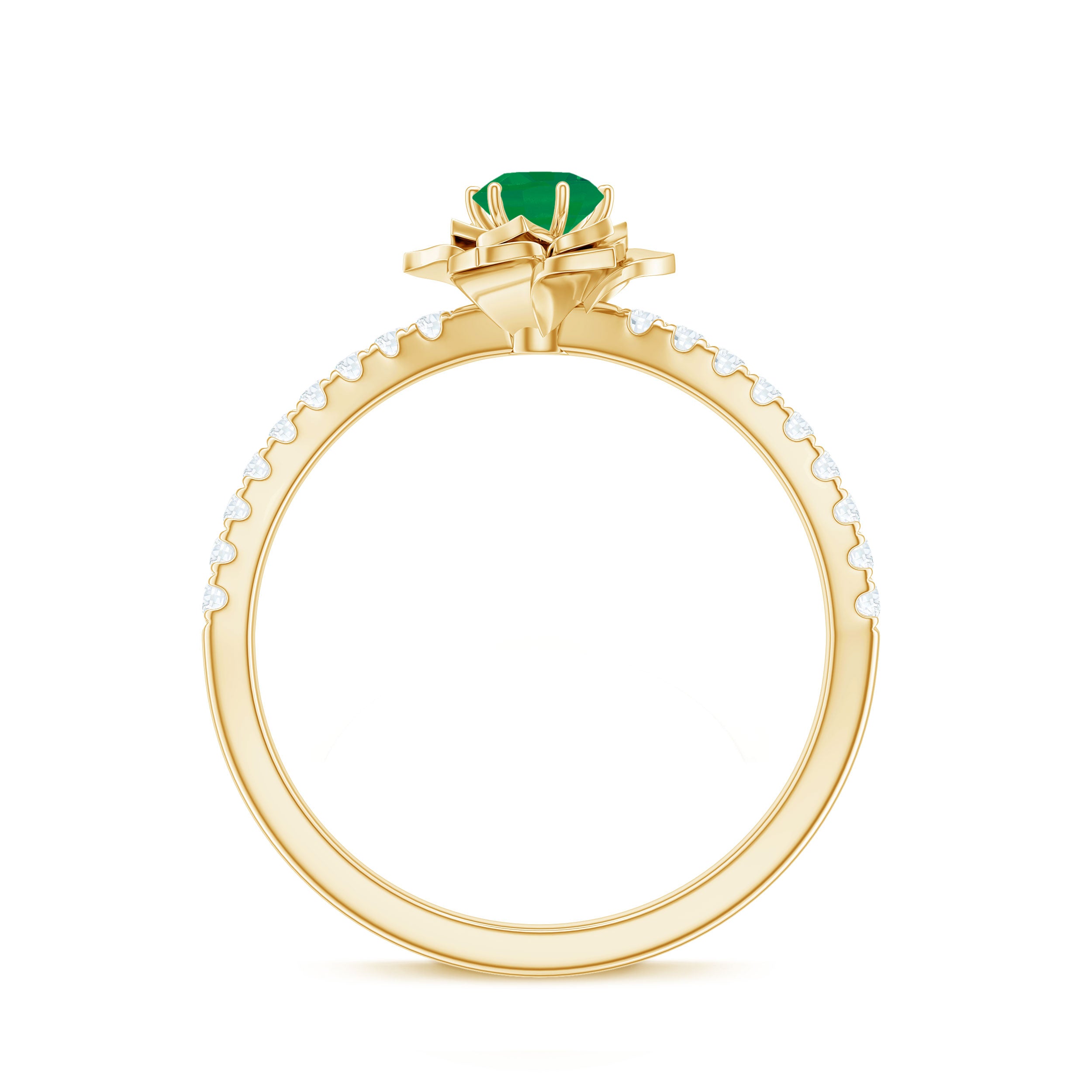 Genuine Emerald Flower Engagement Ring with Diamond AAA - Rosec Jewels