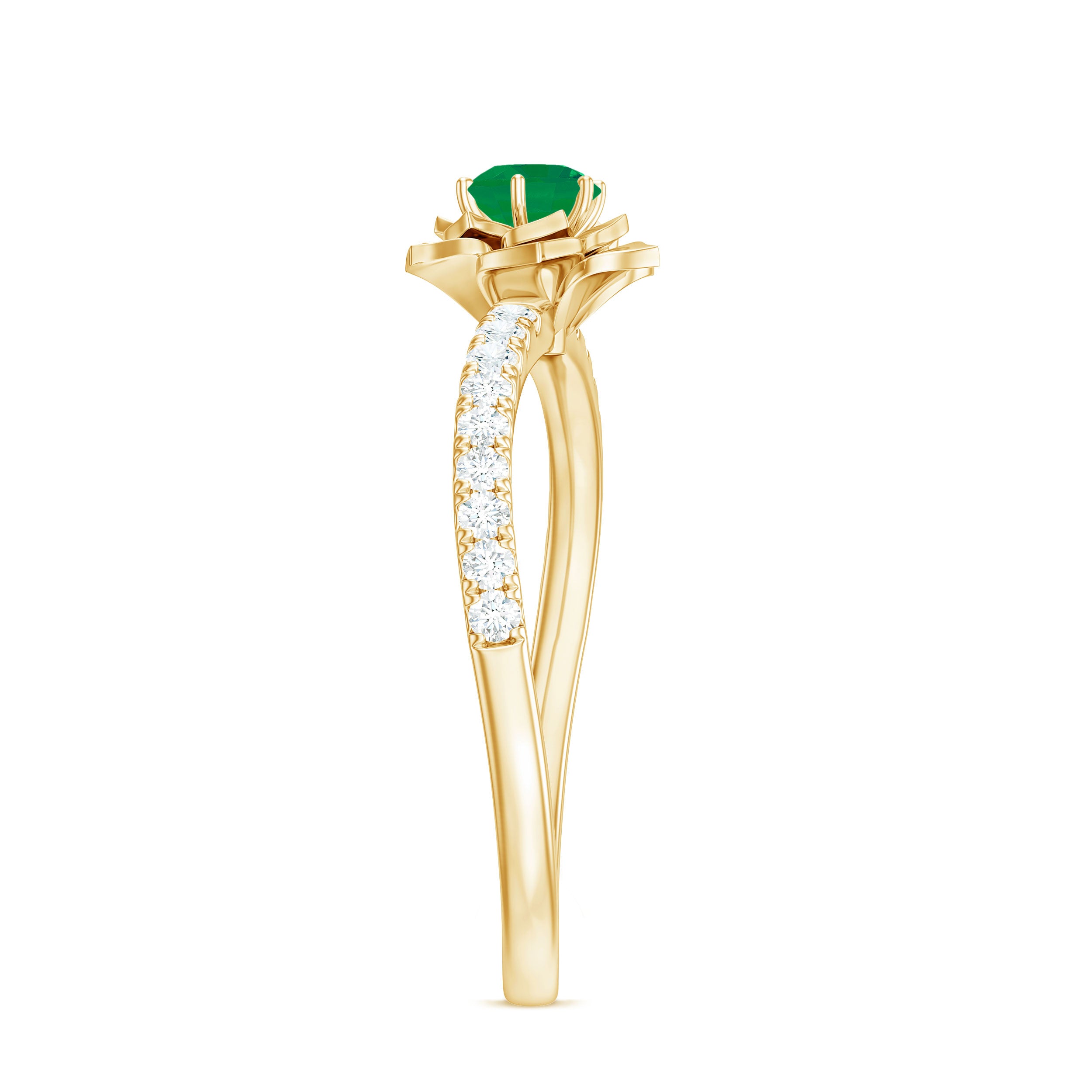 Genuine Emerald Flower Engagement Ring with Diamond AAA - Rosec Jewels