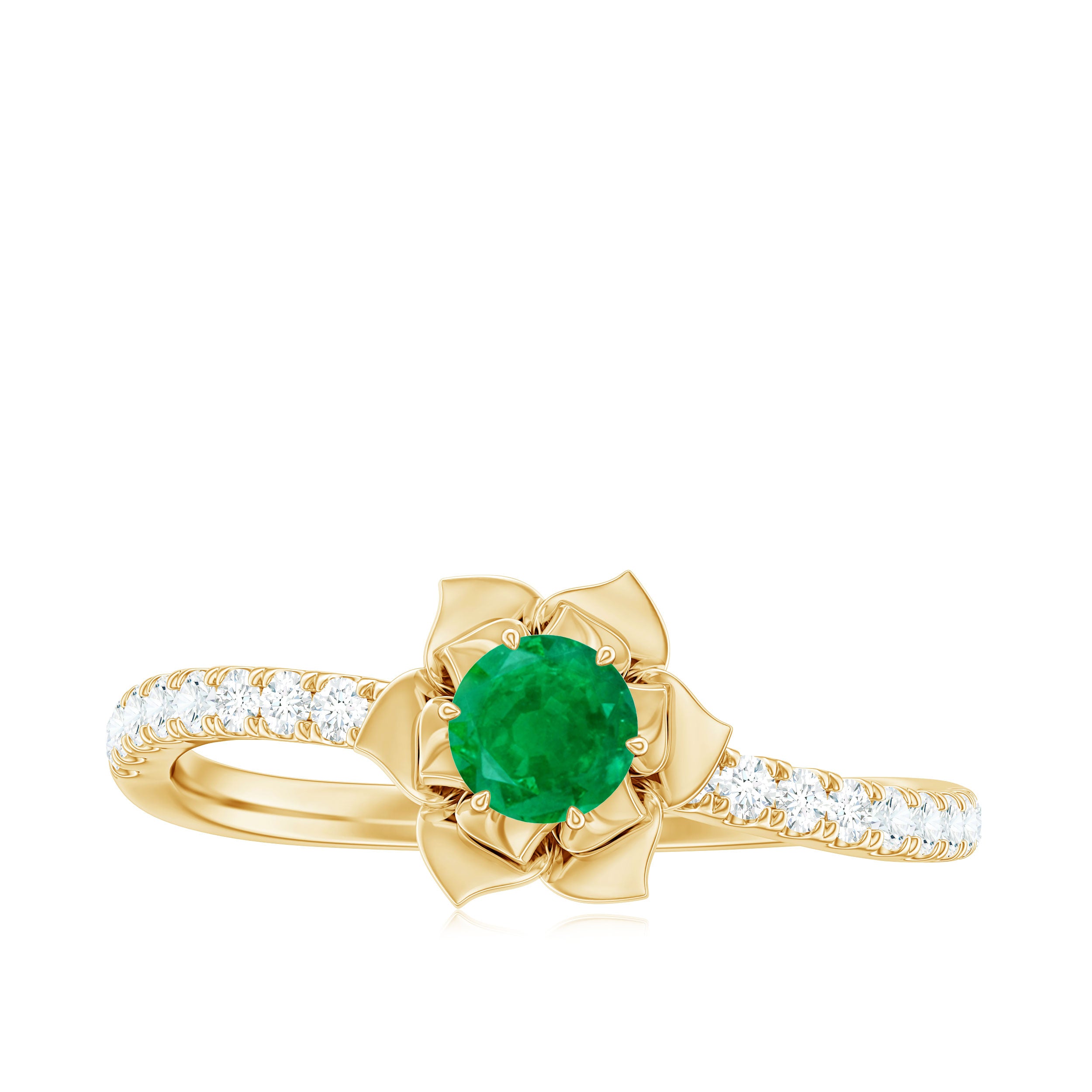 Genuine Emerald Flower Engagement Ring with Diamond AAA - Rosec Jewels