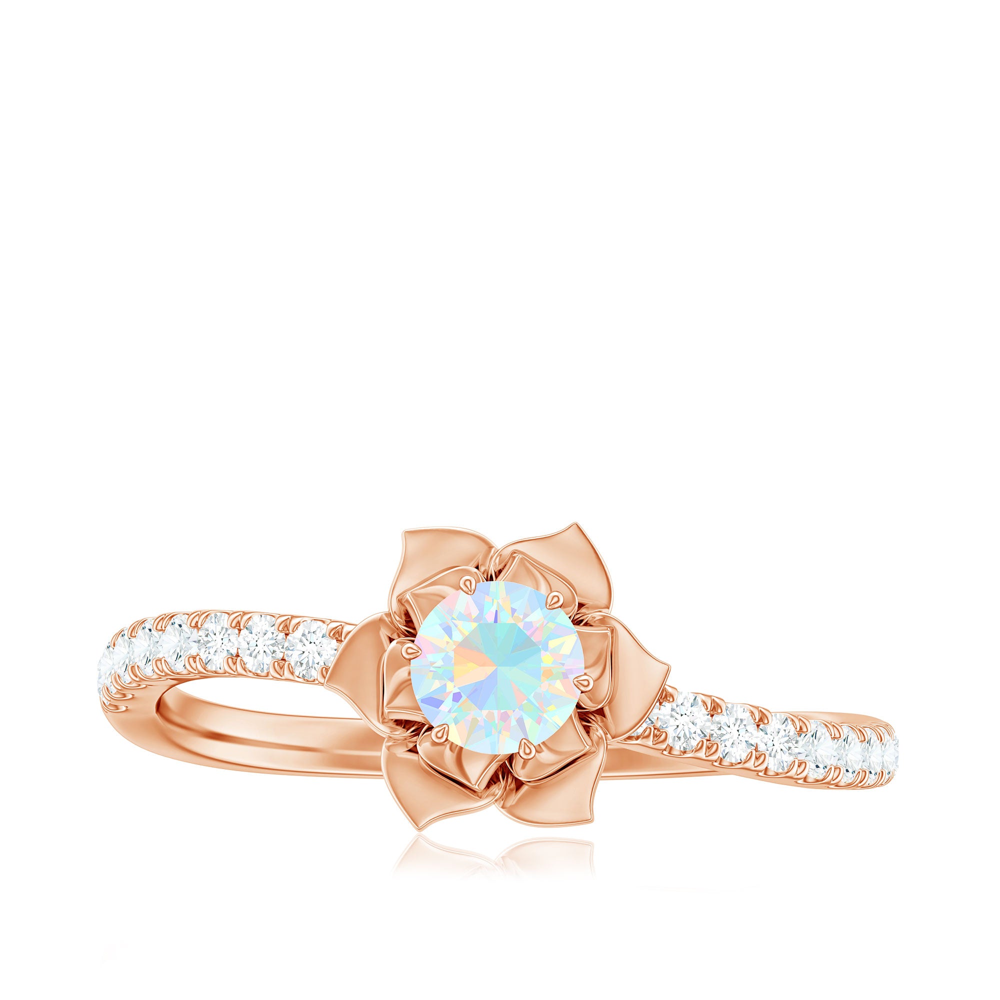 Natural Ethiopian Opal Floral Engagement Ring with Diamond Side Stones AAA - Rosec Jewels
