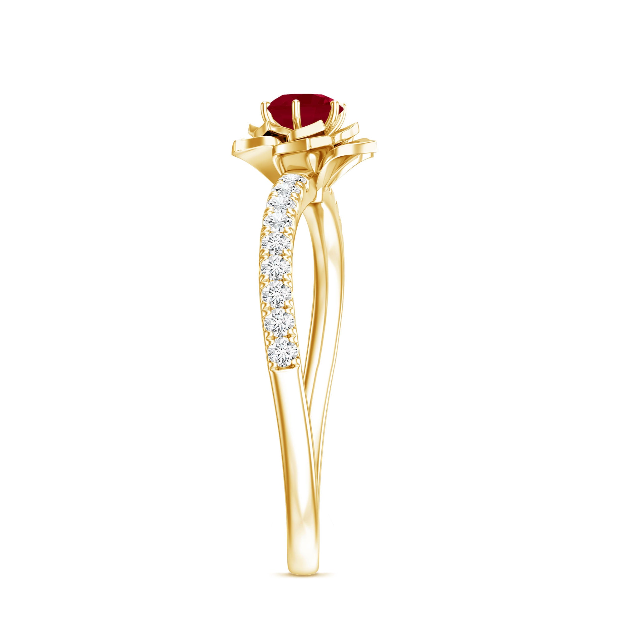Natural 0.6 Carat Ruby Flower Engagement Ring with Diamond AAA - Rosec Jewels