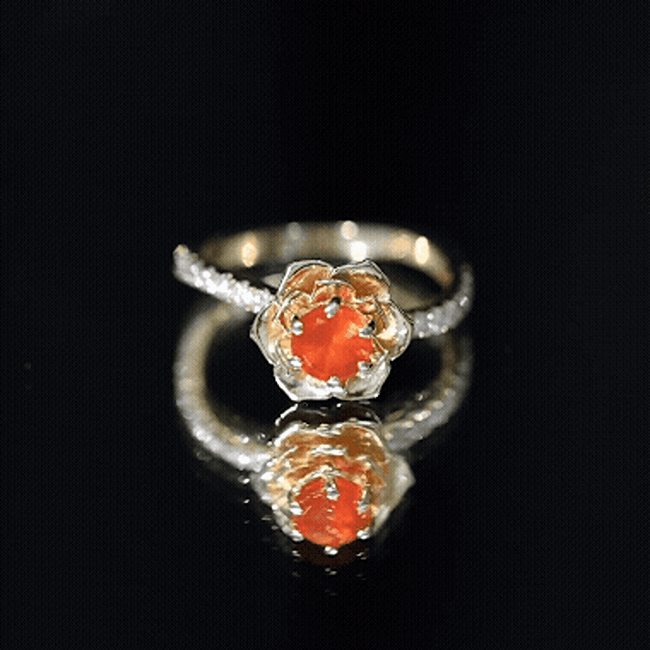 1/2 Ct Fire Opal Flower Engagement Ring with Diamond AAA - Rosec Jewels