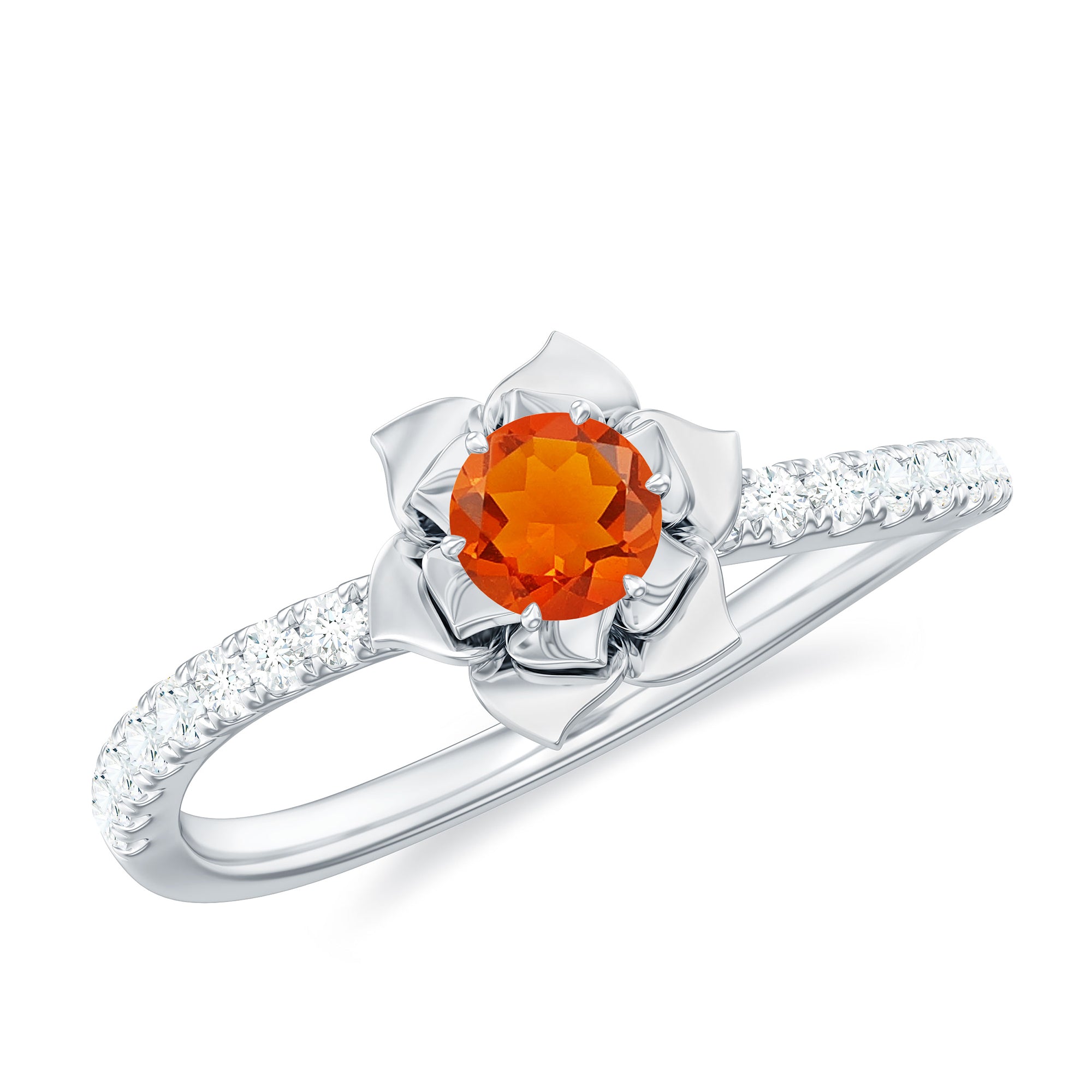 1/2 Ct Fire Opal Flower Engagement Ring with Diamond AAA - Rosec Jewels