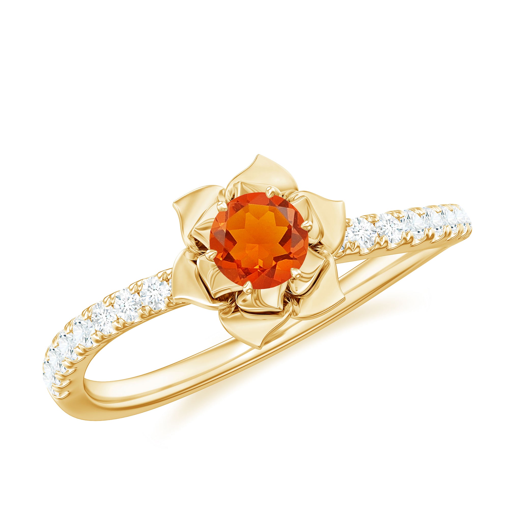 1/2 Ct Fire Opal Flower Engagement Ring with Diamond AAA - Rosec Jewels