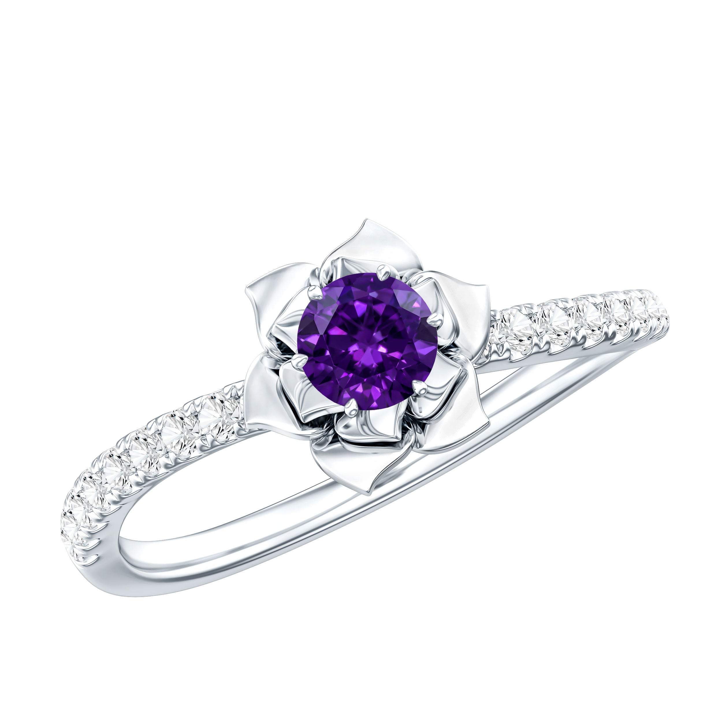 Natural Amethyst Rose Engagement Ring with Diamond AAA - Rosec Jewels