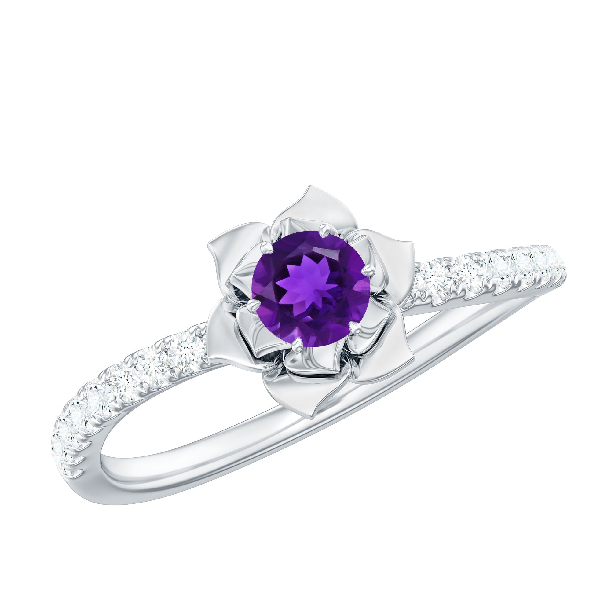 Floral Inspired Amethyst Rose Engagement Ring with Diamond