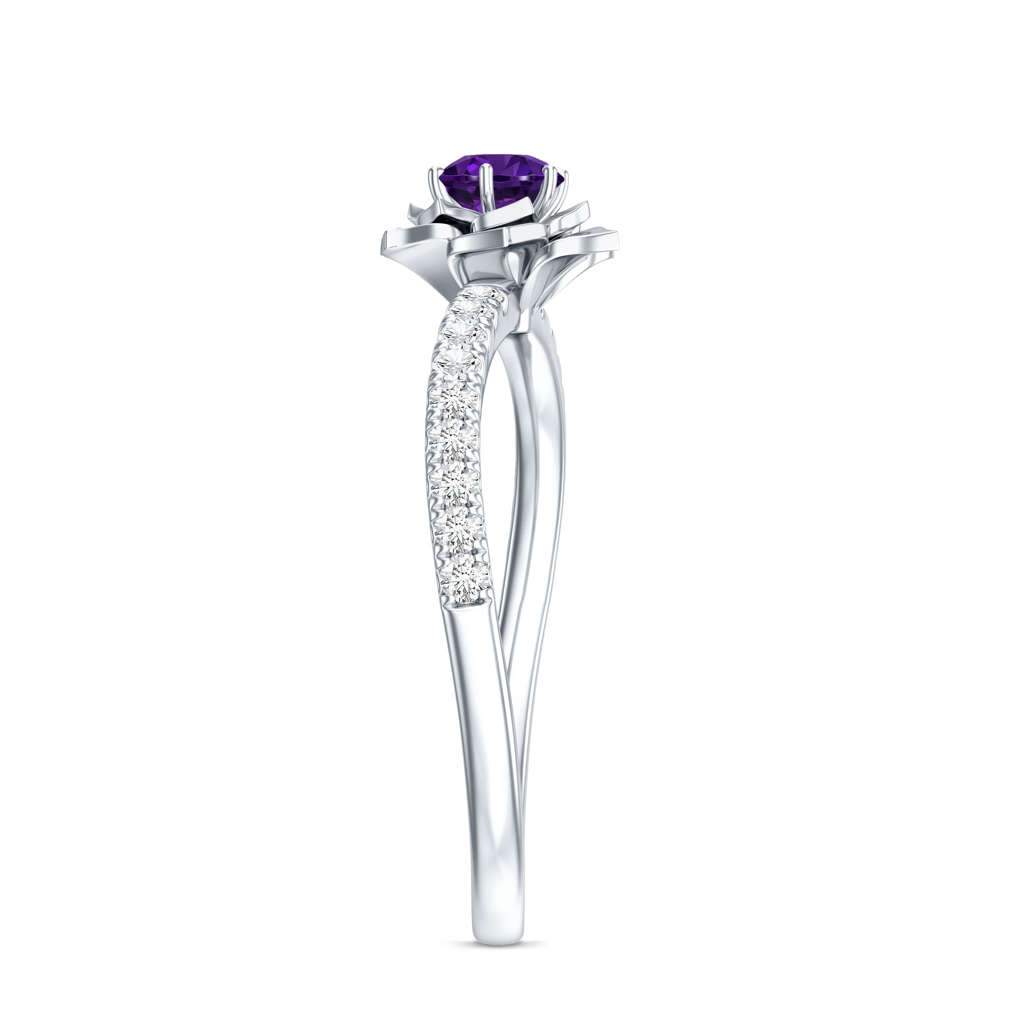 Natural Amethyst Rose Engagement Ring with Diamond AAA - Rosec Jewels