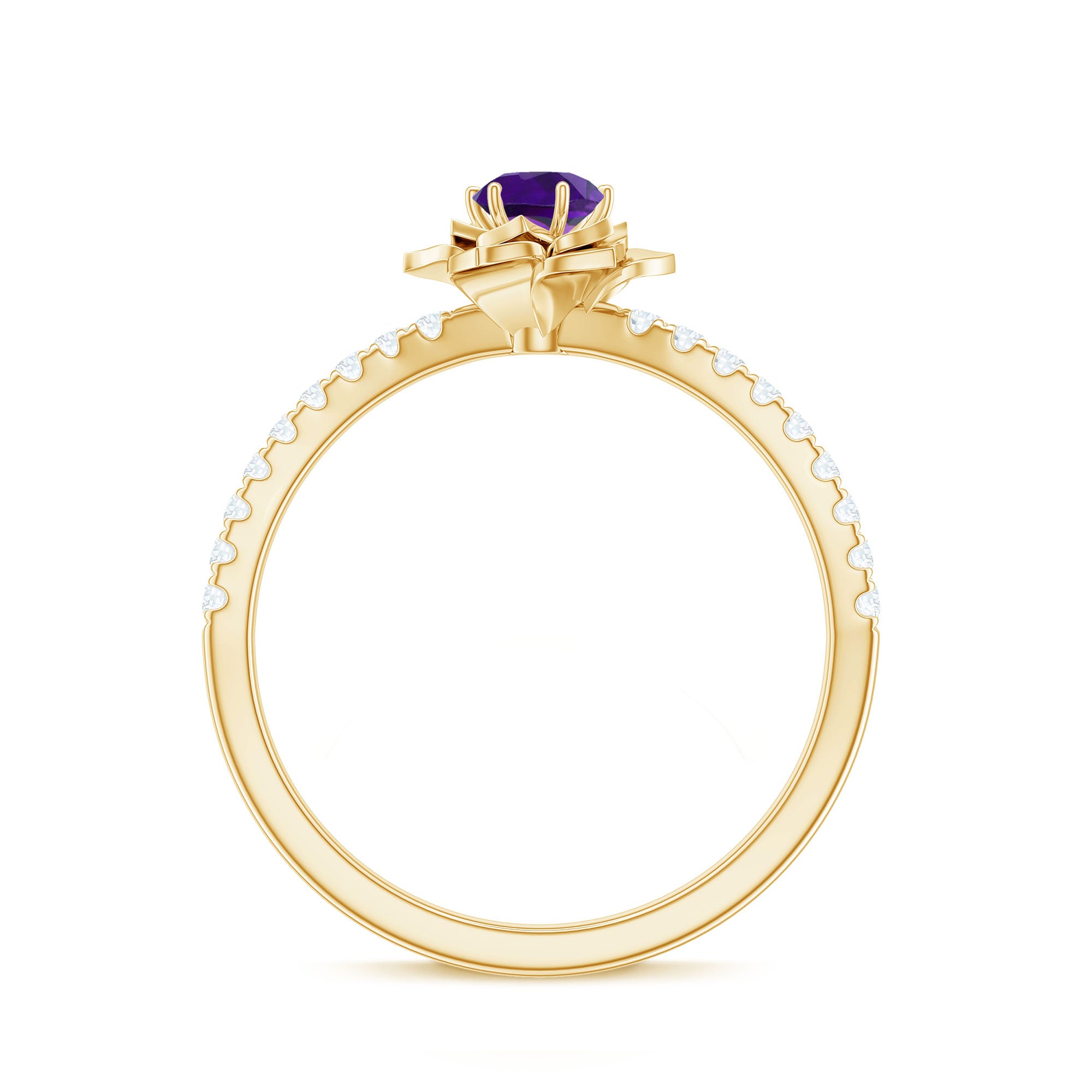 Natural Amethyst Rose Engagement Ring with Diamond AAA - Rosec Jewels
