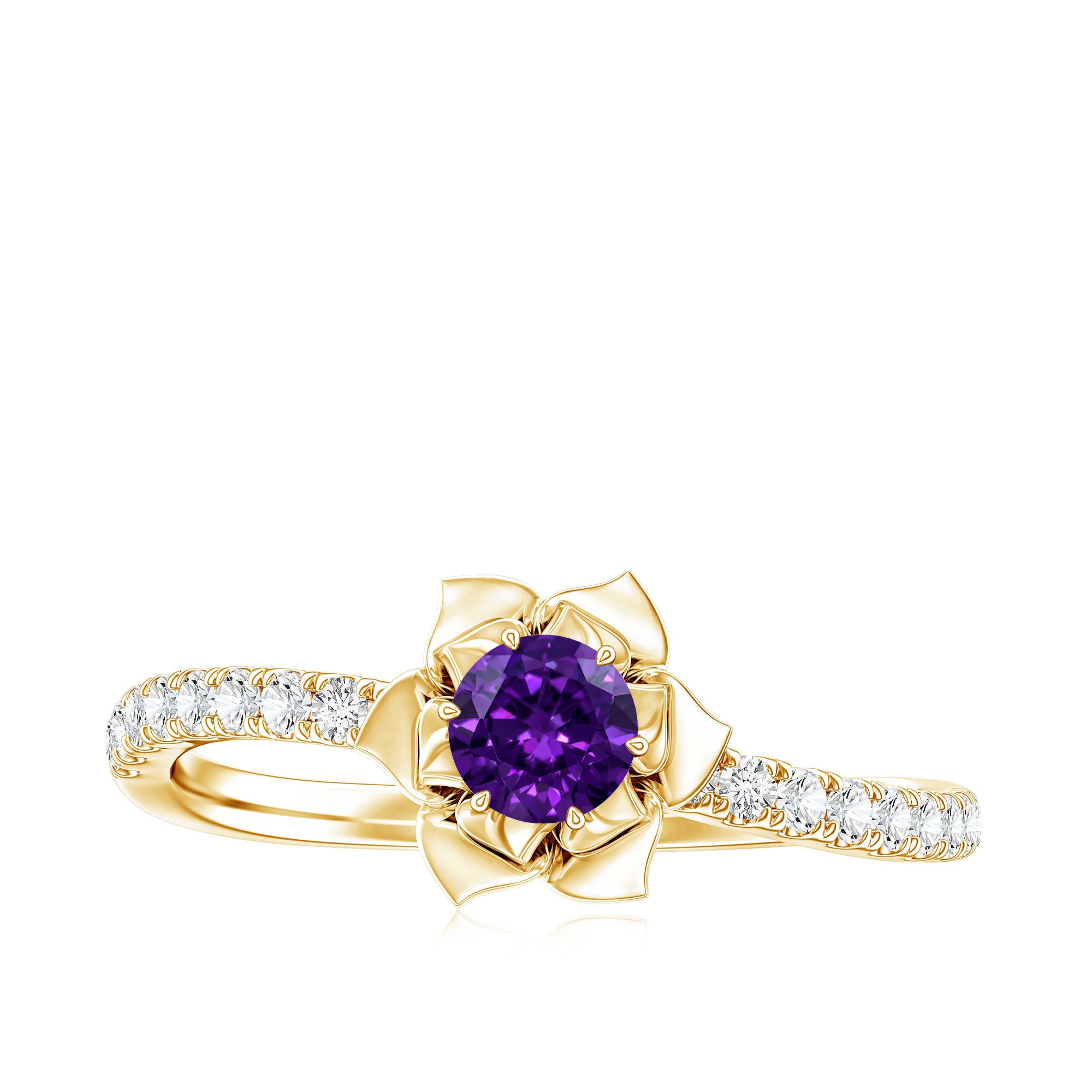 Natural Amethyst Rose Engagement Ring with Diamond AAA - Rosec Jewels