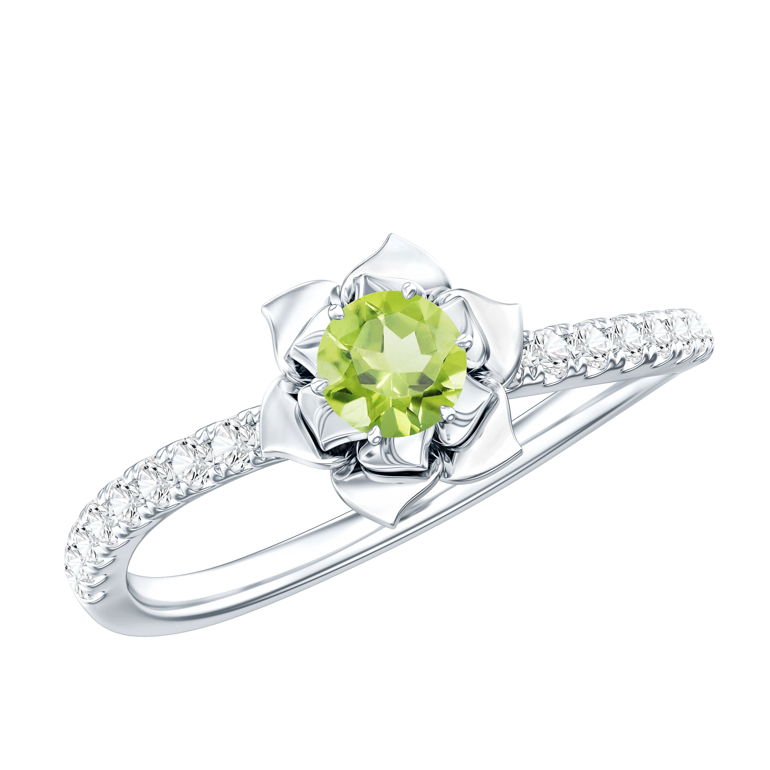 Nature Inspired Half Carat Peridot Flower Engagement Ring with Diamond AAA - Rosec Jewels