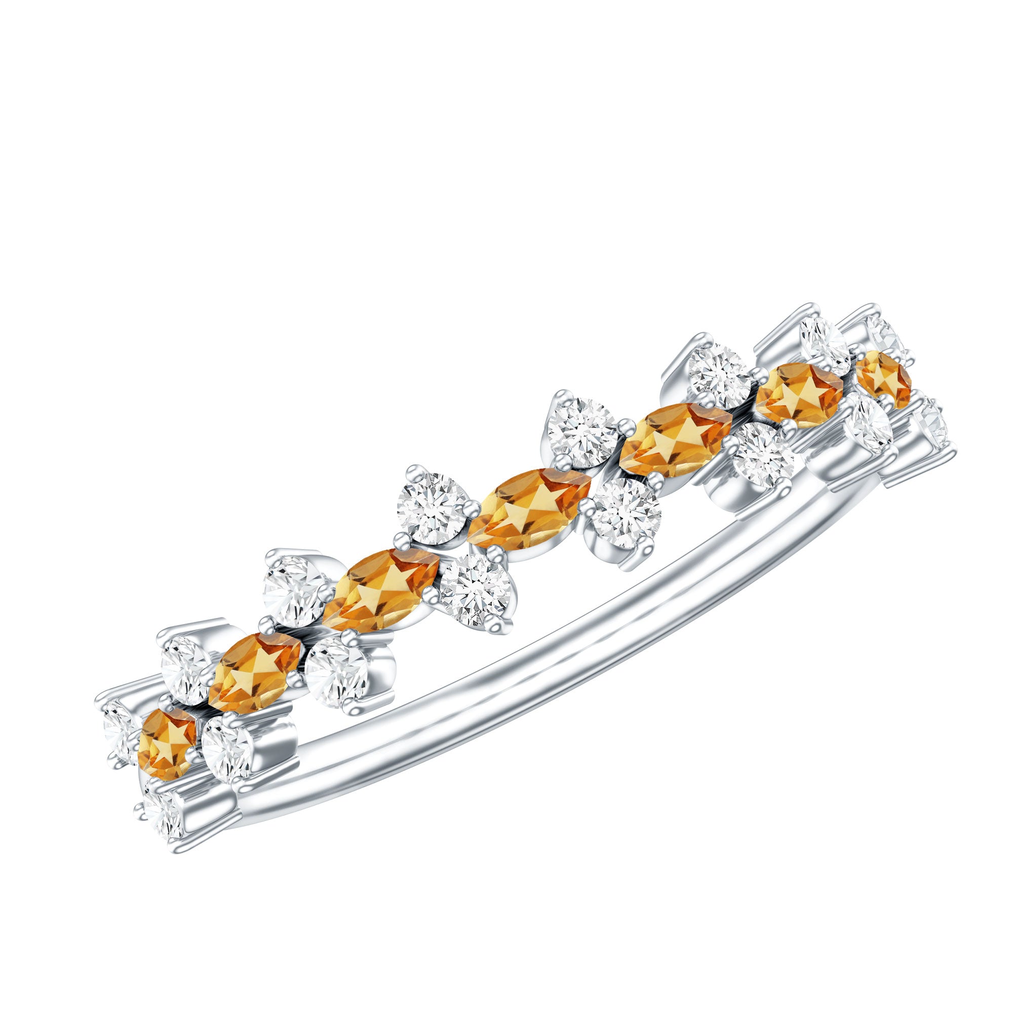 Natural Citrine Diamond Half Eternity Ring with Certificate AAA - Rosec Jewels
