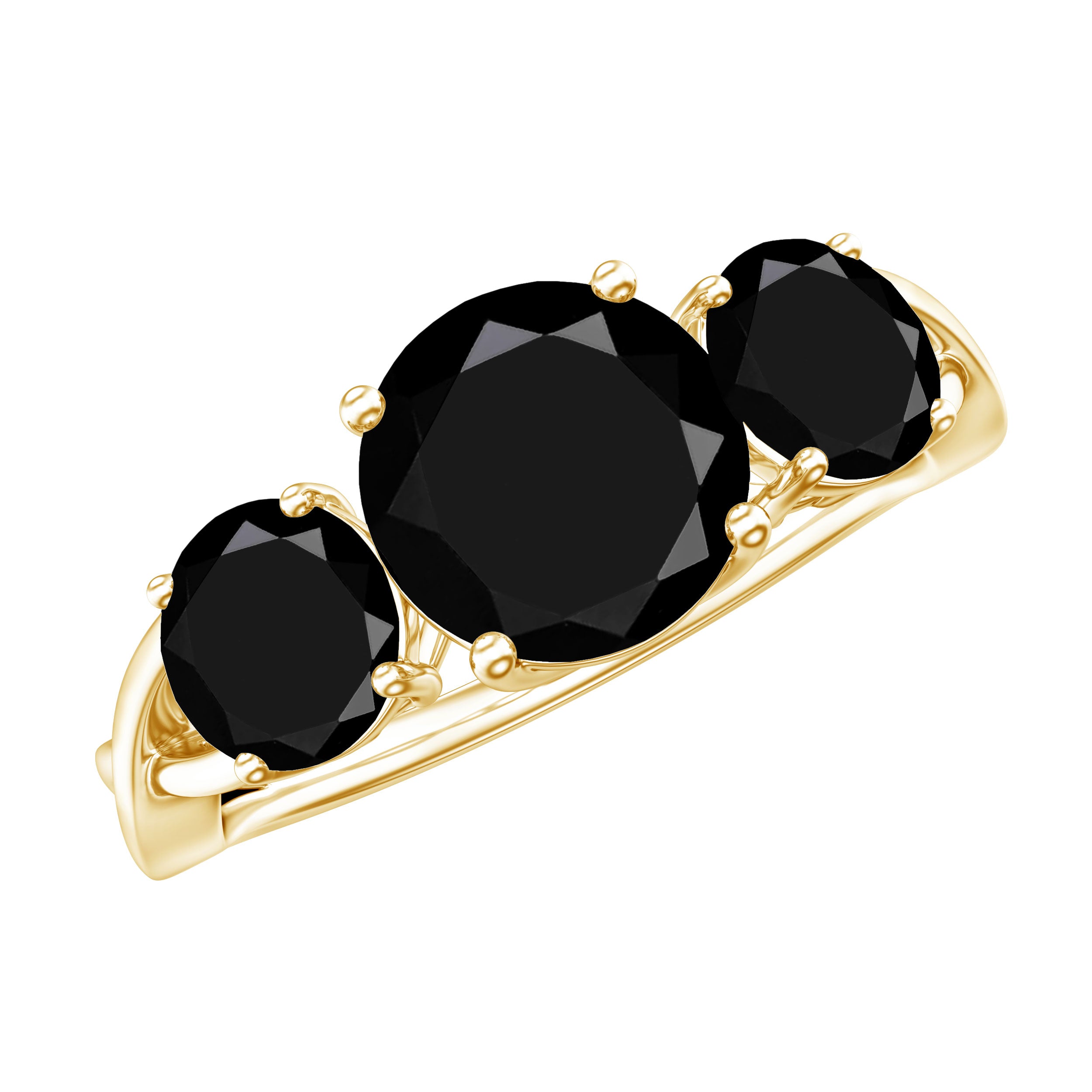 Natural Black Spinel 3 Stone Engagement Ring for Women AAA - Rosec Jewels