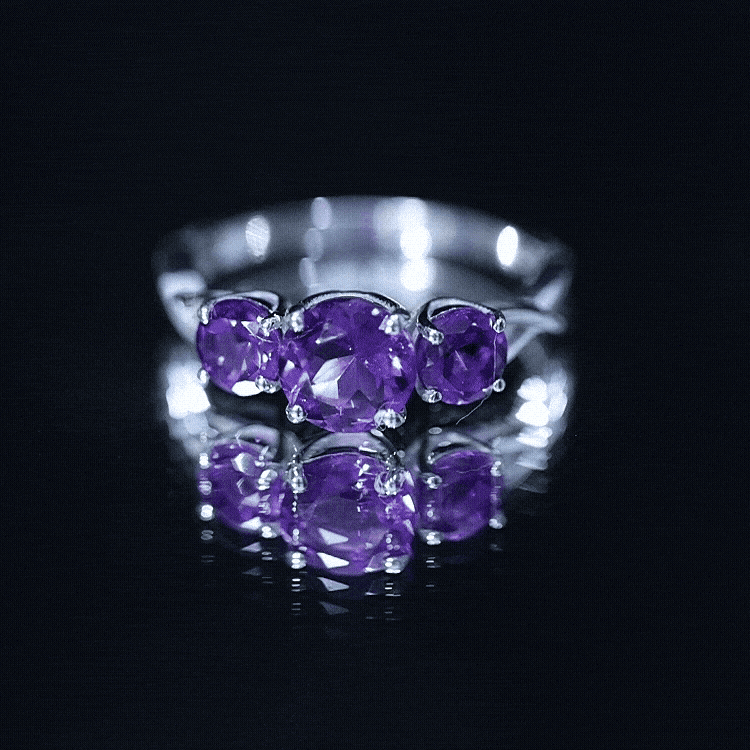 Natural Amethyst 3 Stone Engagement Ring for Women AAA - Rosec Jewels