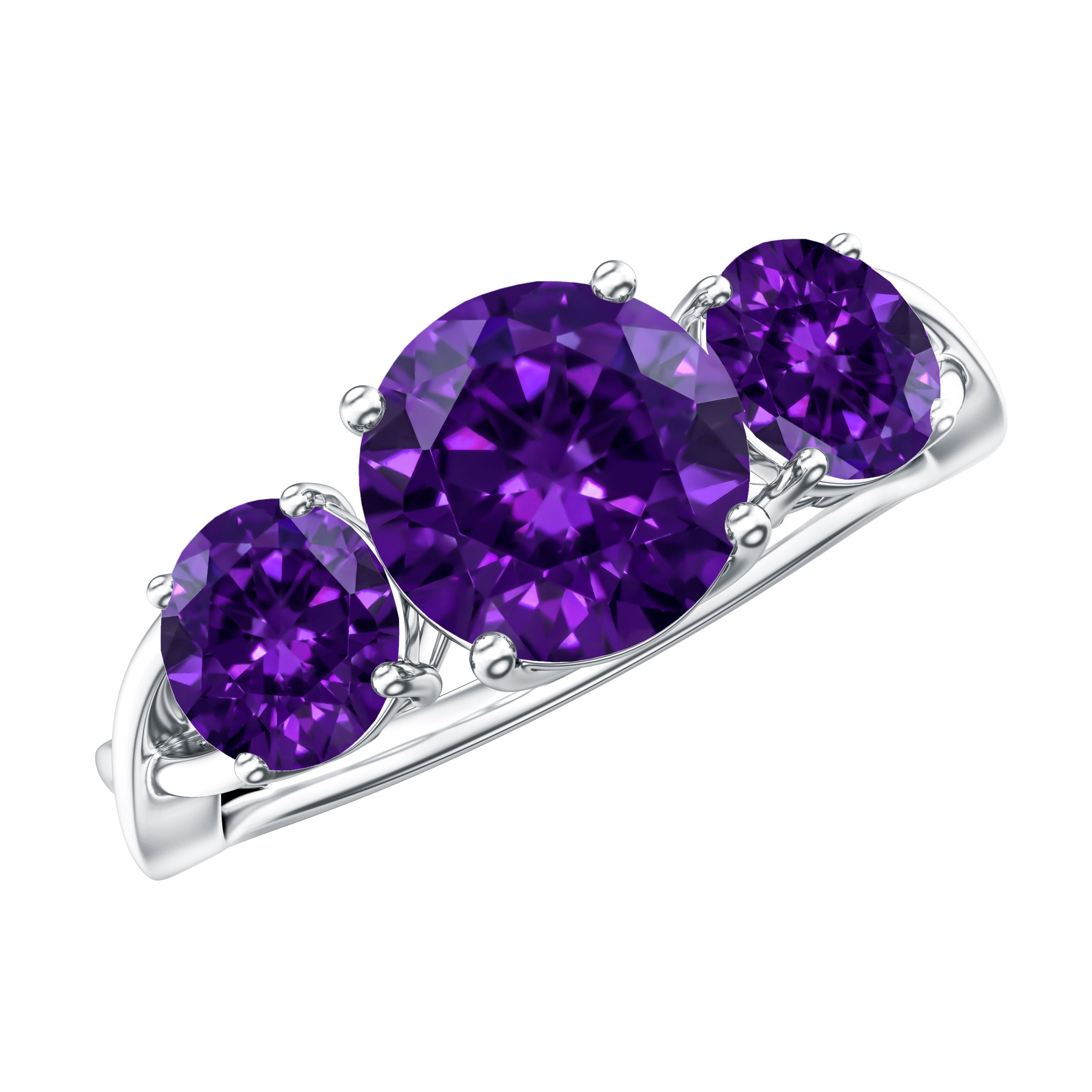 Natural Amethyst 3 Stone Engagement Ring for Women AAA - Rosec Jewels