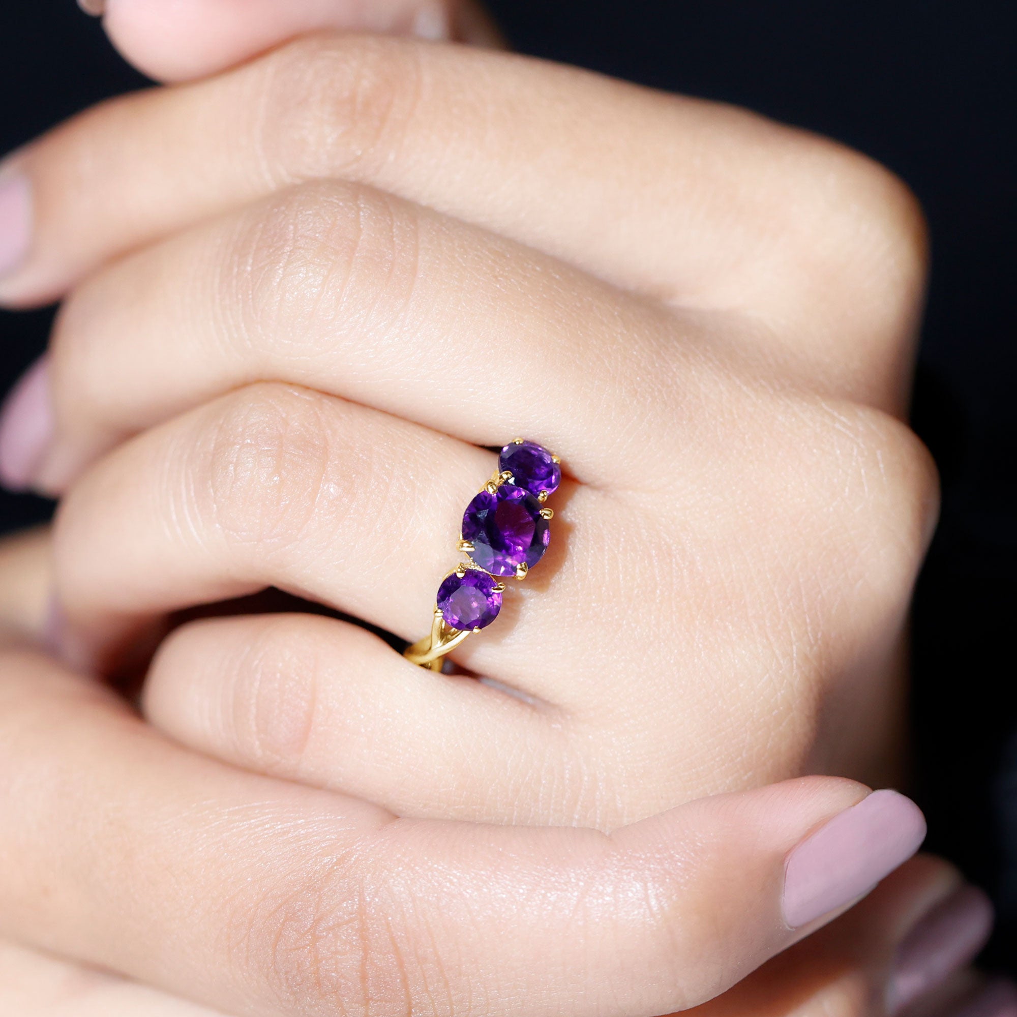 Natural Amethyst 3 Stone Engagement Ring for Women AAA - Rosec Jewels