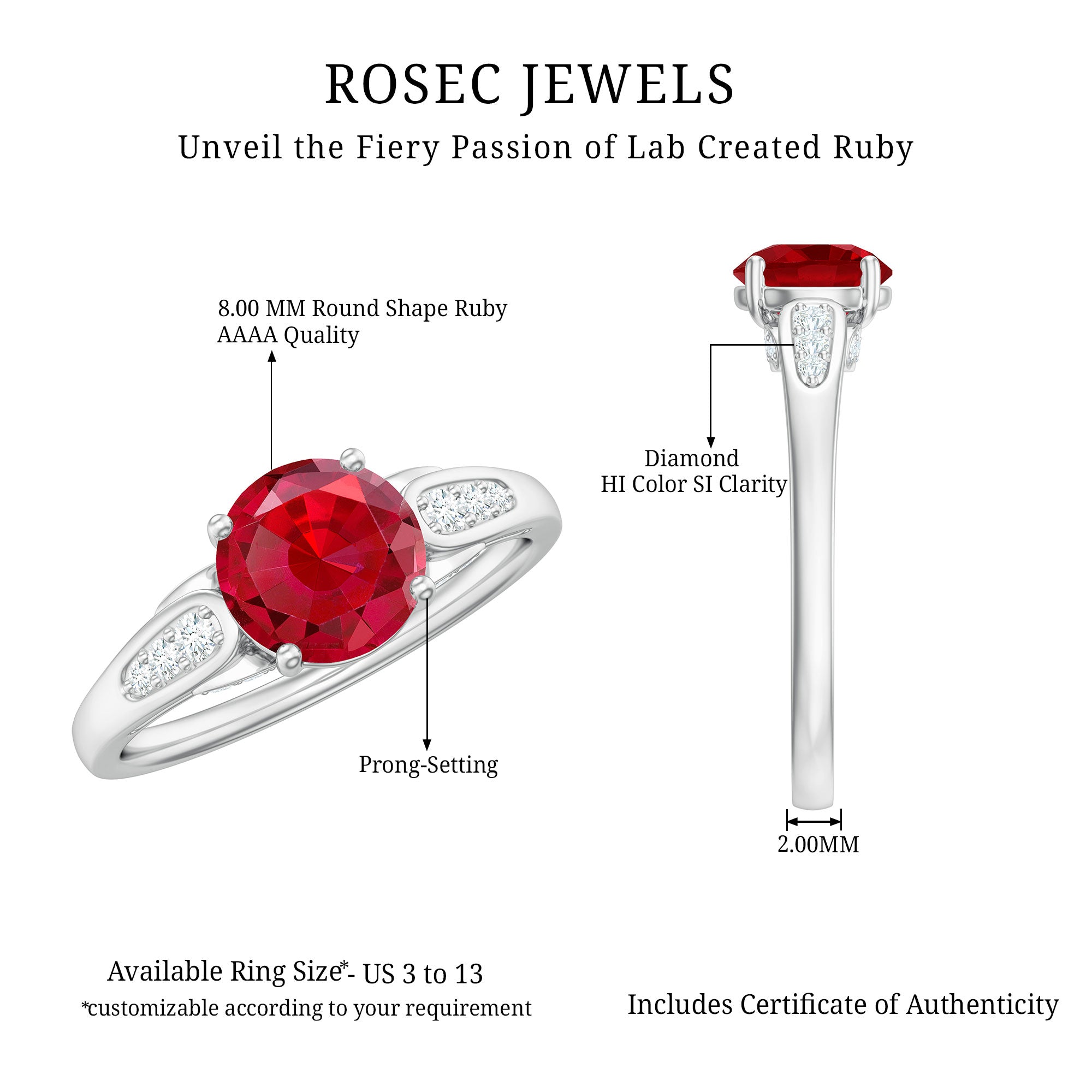 Rosec Jewels-Designer Lab Grown Ruby Solitaire Engagement Ring for Women