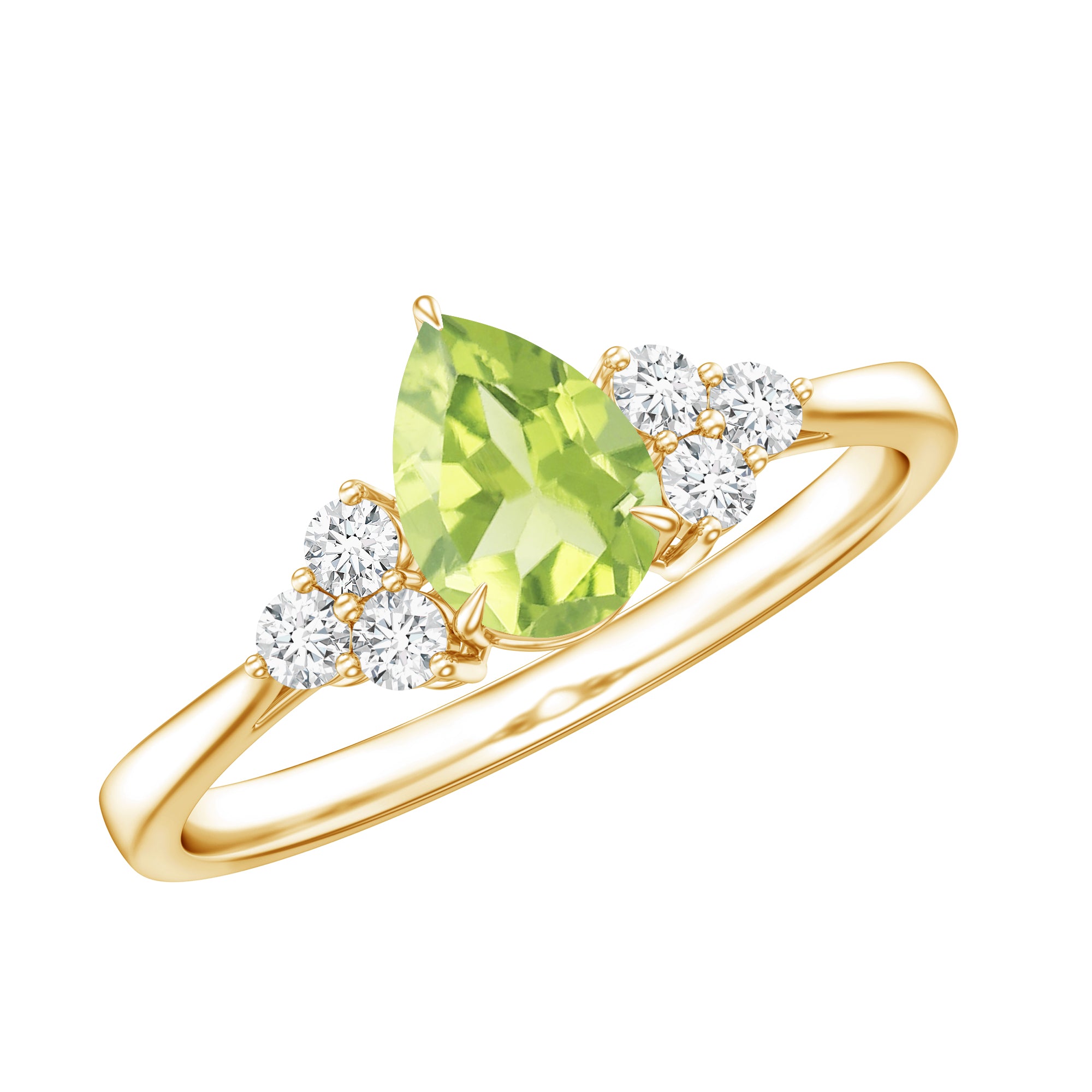 1 Carat Peridot Teardrop Engagement Ring with Diamond Trio AAA - Rosec Jewels