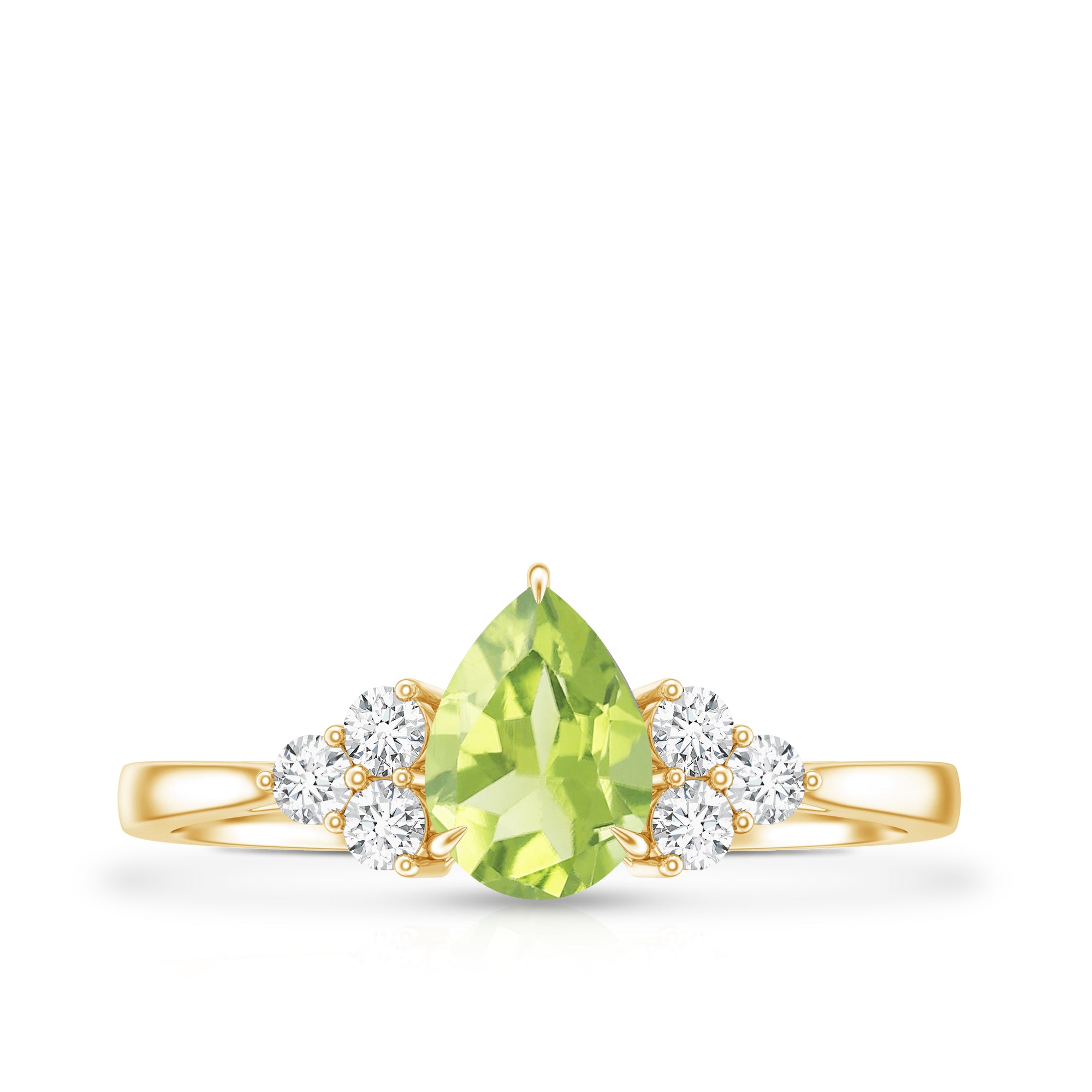 1 Carat Peridot Teardrop Engagement Ring with Diamond Trio AAA - Rosec Jewels