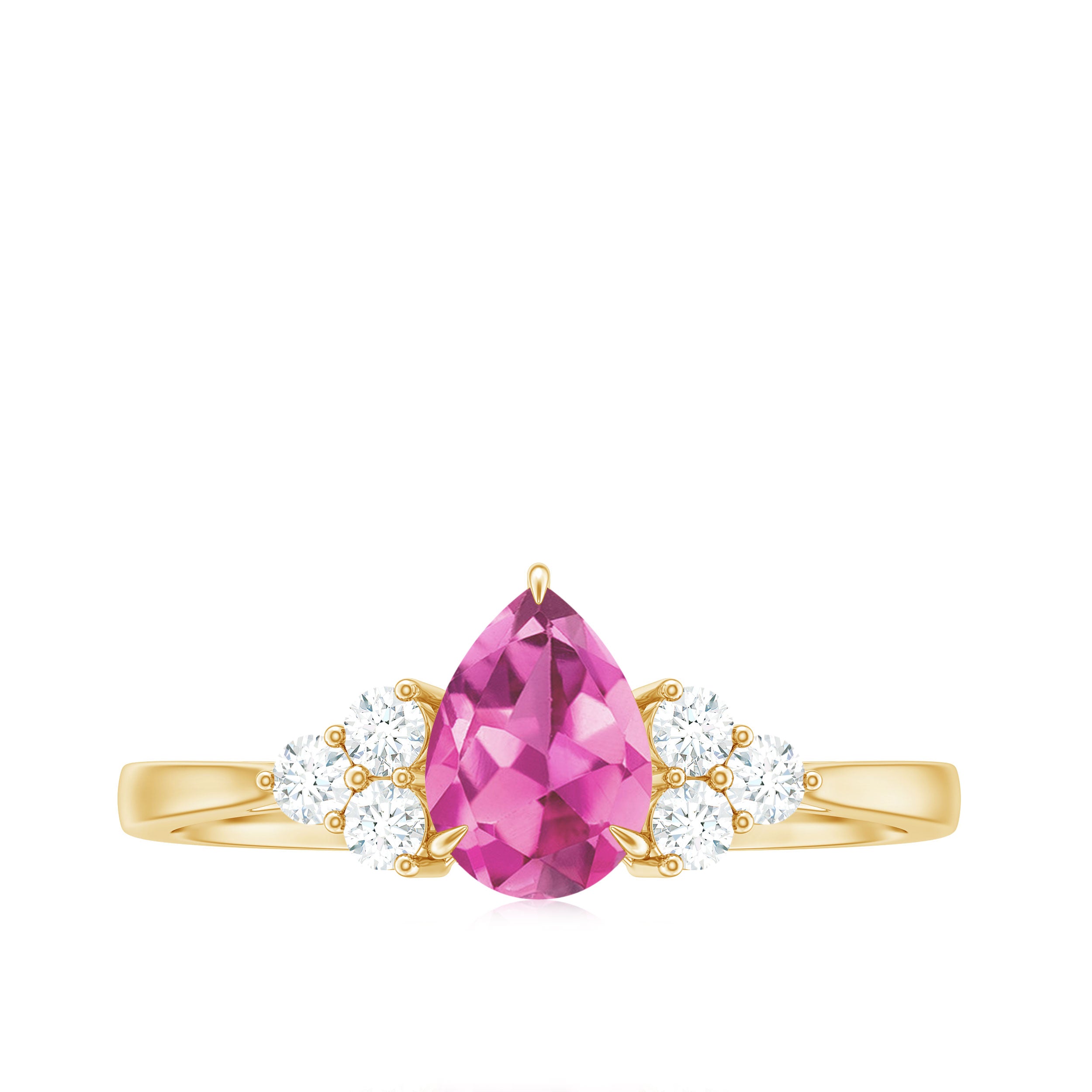 3/4 CT Natural Pink Tourmaline Teardrop Solitaire Ring with Diamond Trio AAA - Rosec Jewels