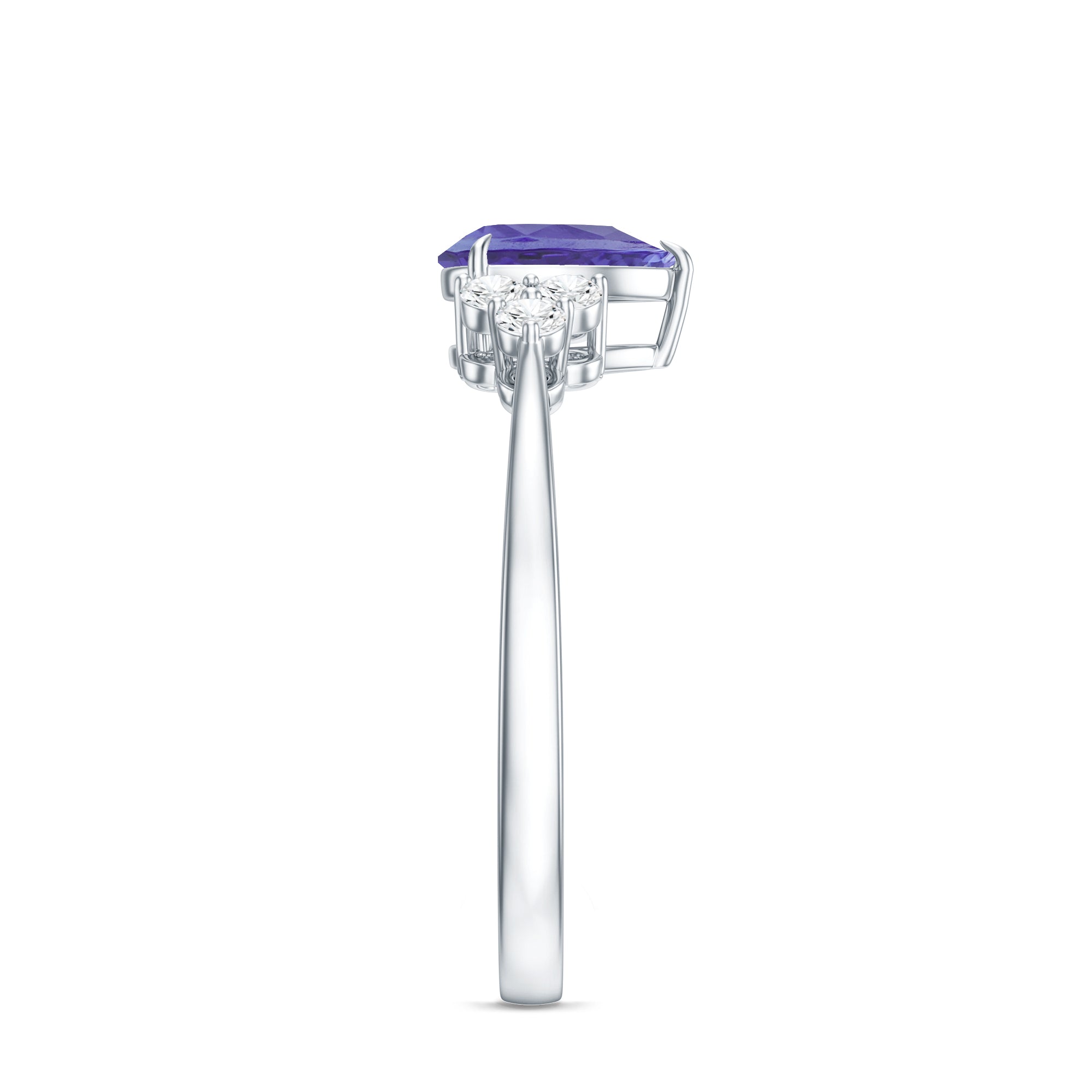 0.8 Carat Pear Shaped Tanzanite Engagement Ring with Diamond Trio AAA - Rosec Jewels