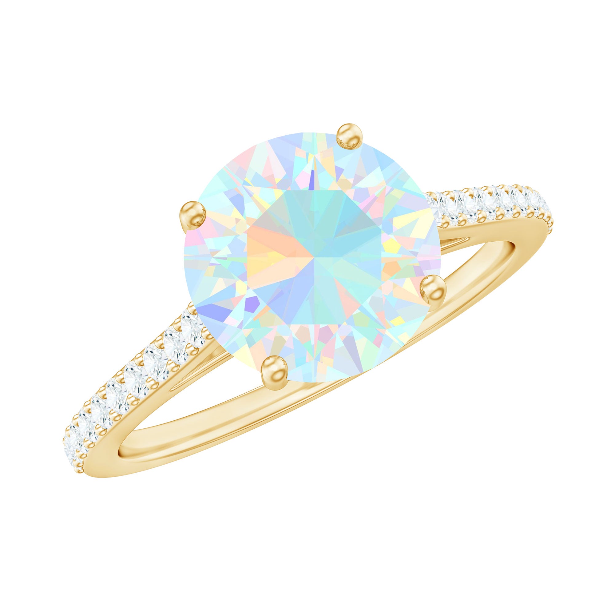 Real 8mm Ethiopian Opal Diamond Engagement Ring with Certificate AAA - Rosec Jewels