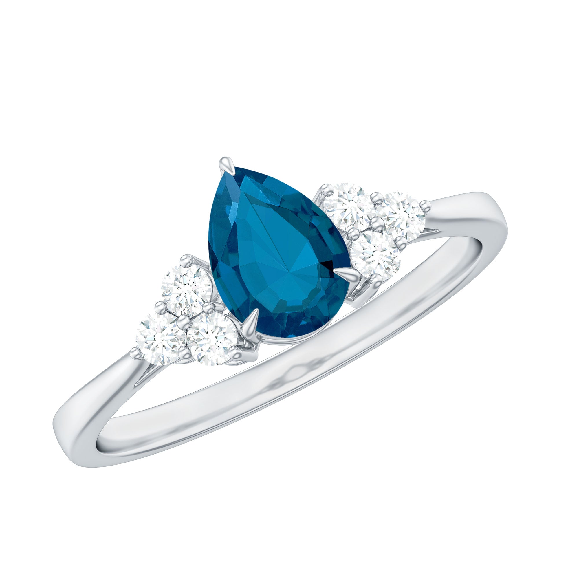 5X7mm Pear Shape London Blue Topaz Engagement Ring with Diamond Trio