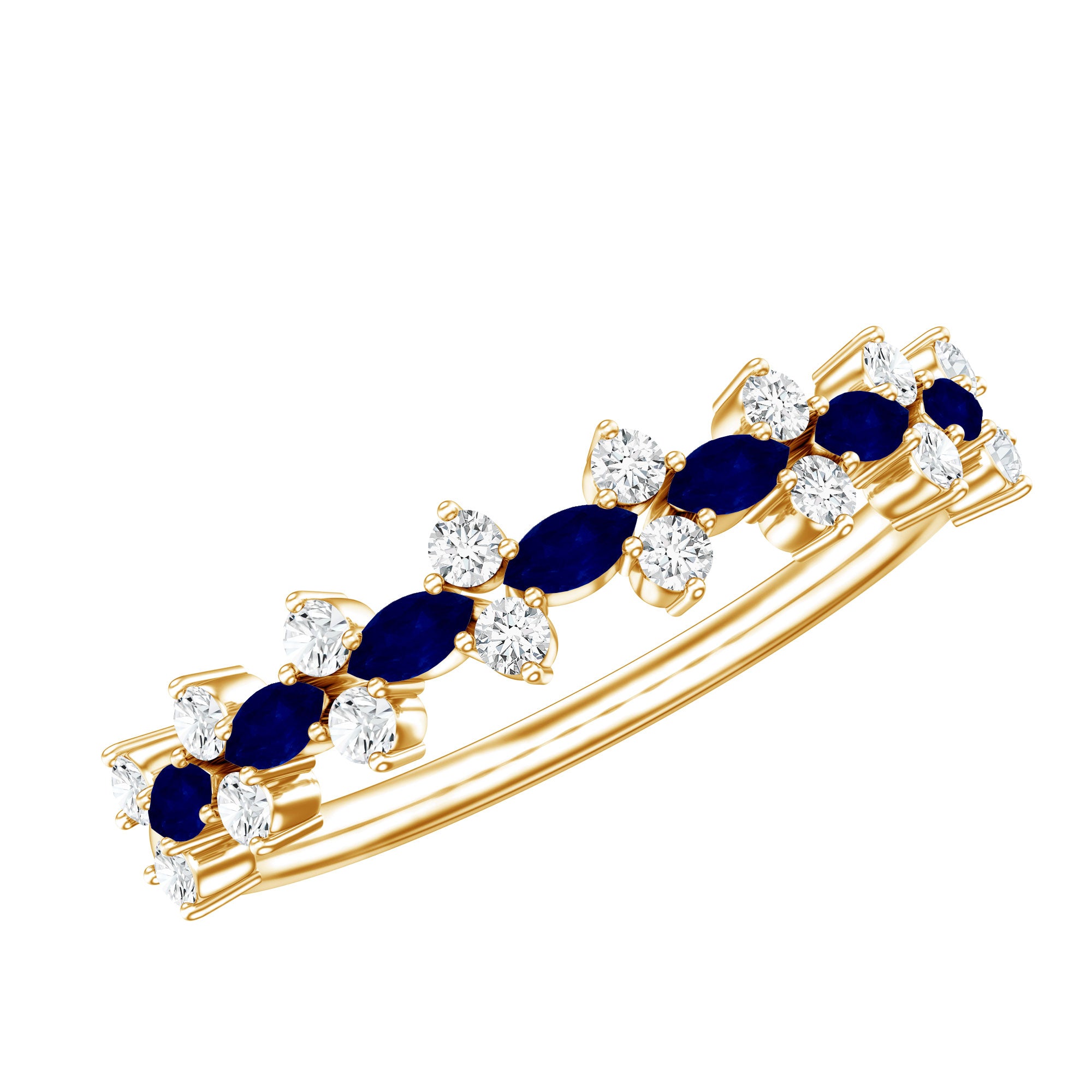 Real Blue Sapphire and Diamond Half Eternity Ring for Women AAA - Rosec Jewels