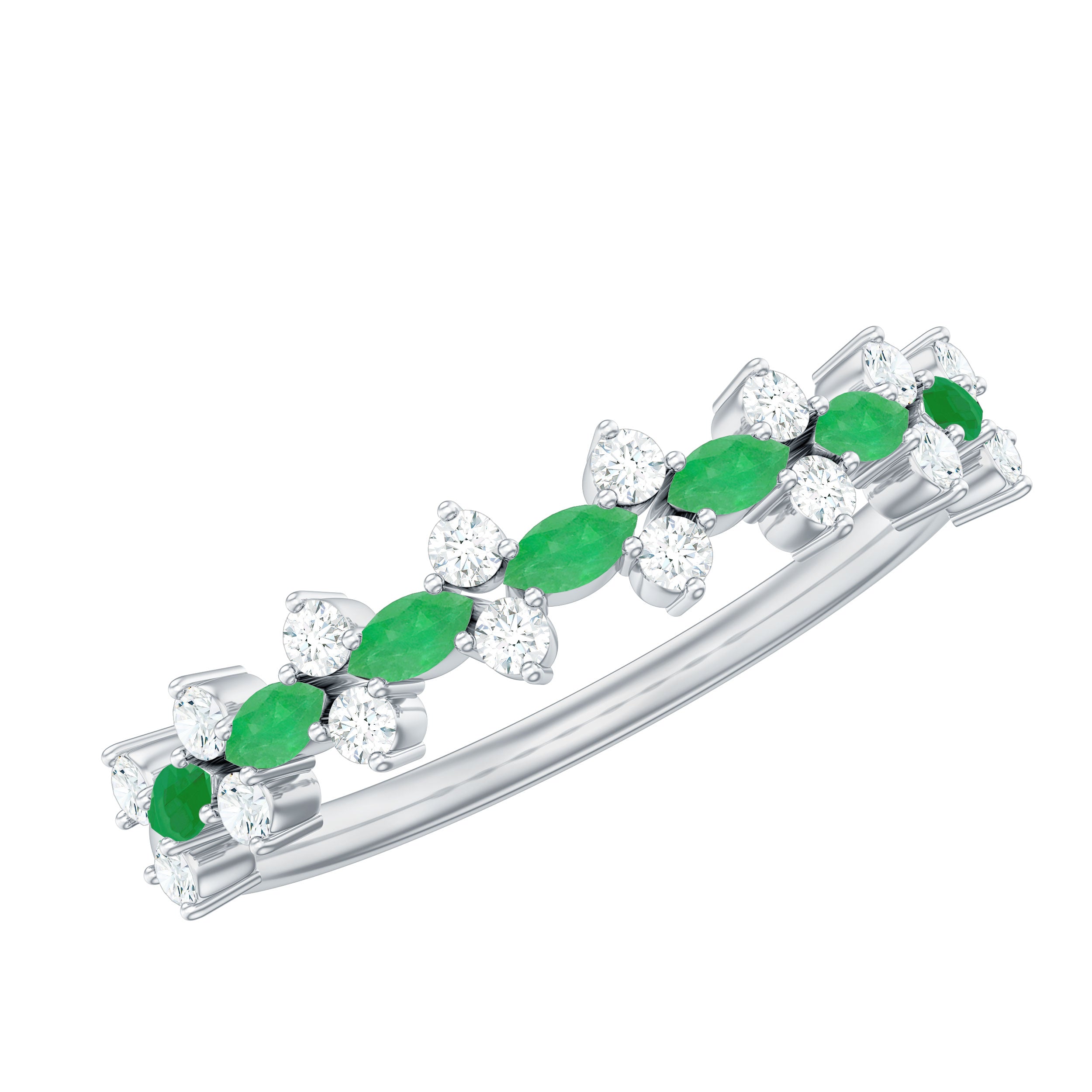 Genuine Emerald and Diamond Half Eternity Ring for Women AAA - Rosec Jewels