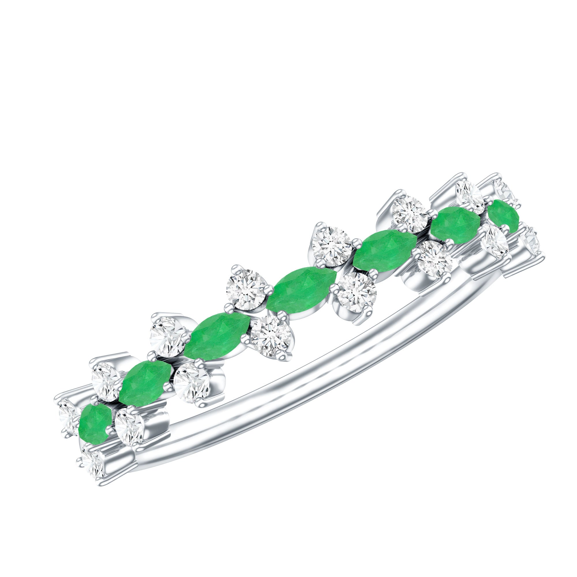 Genuine Emerald and Diamond Half Eternity Ring for Women AAA - Rosec Jewels
