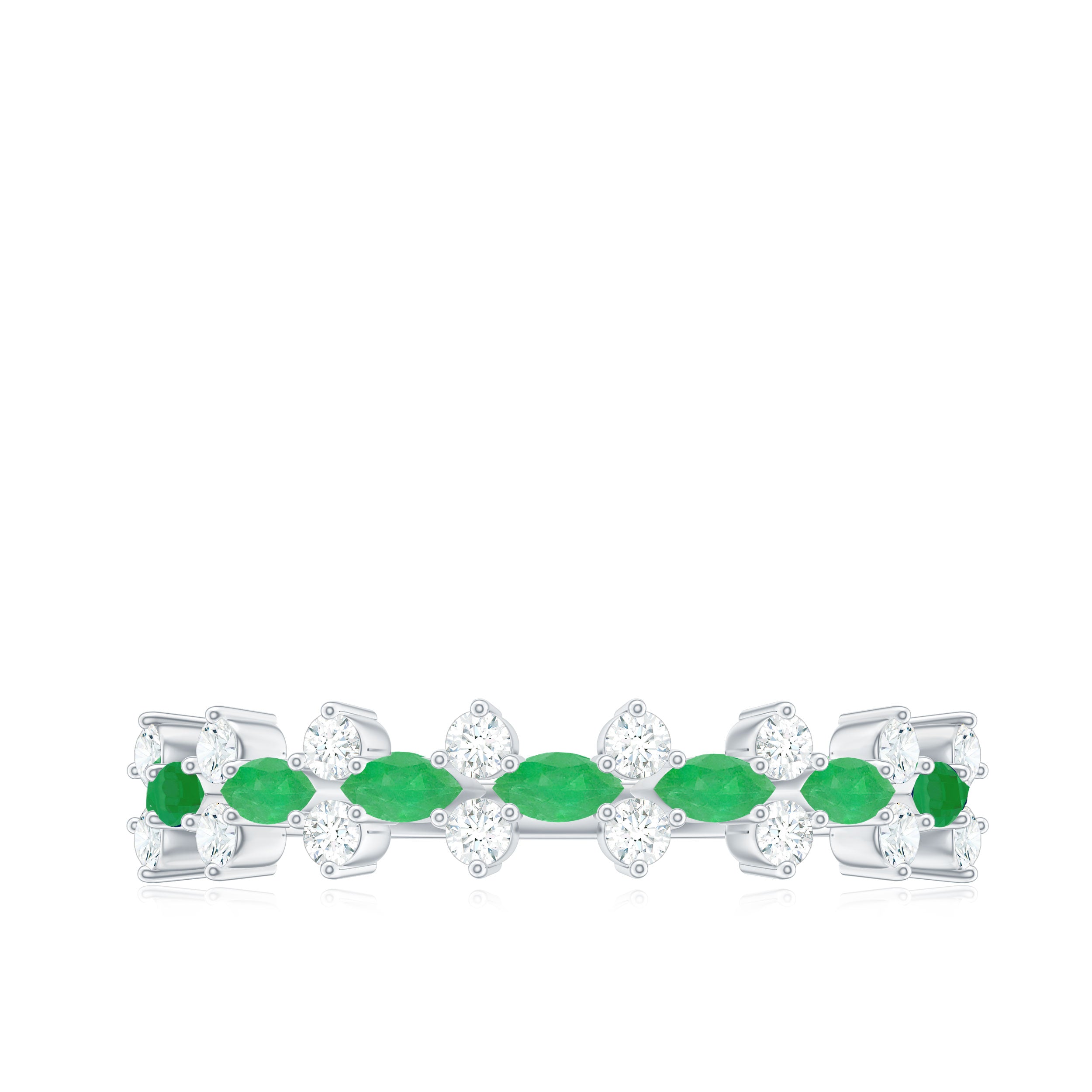 Genuine Emerald and Diamond Half Eternity Ring for Women AAA - Rosec Jewels