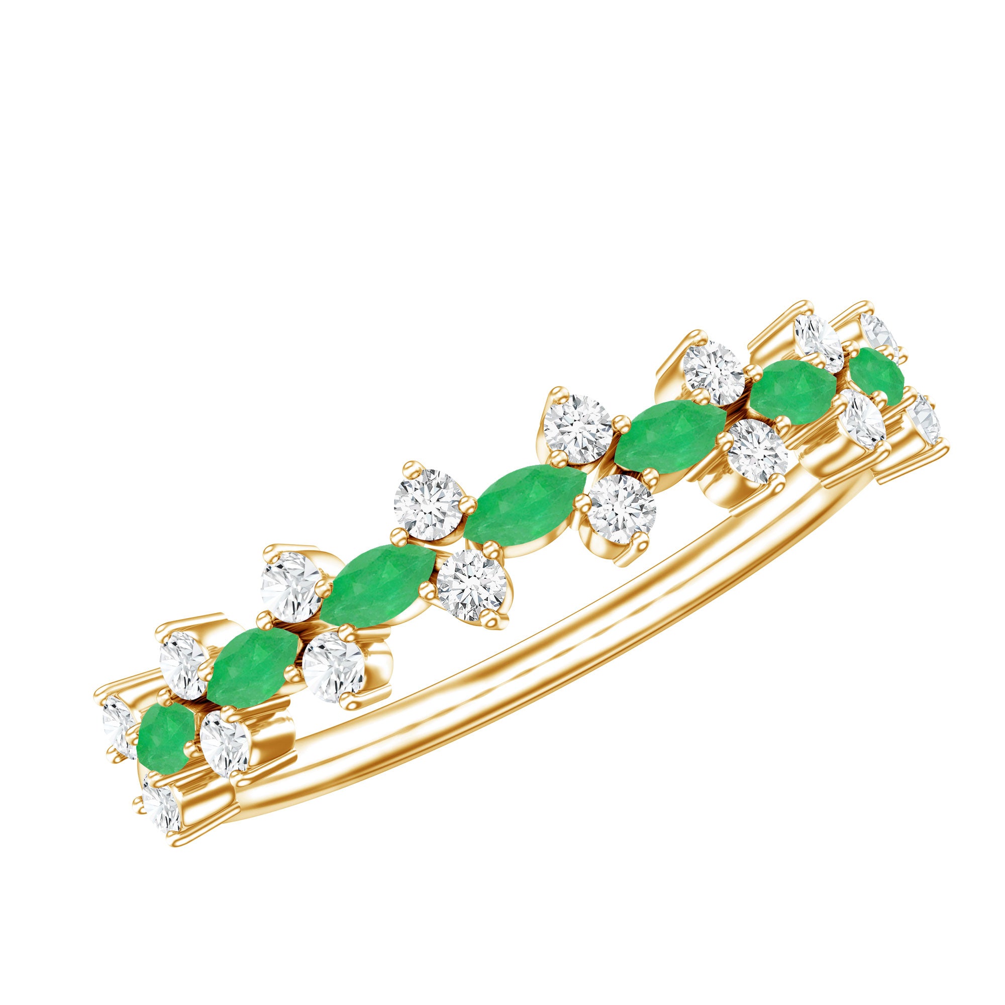 Genuine Emerald and Diamond Half Eternity Ring for Women AAA - Rosec Jewels