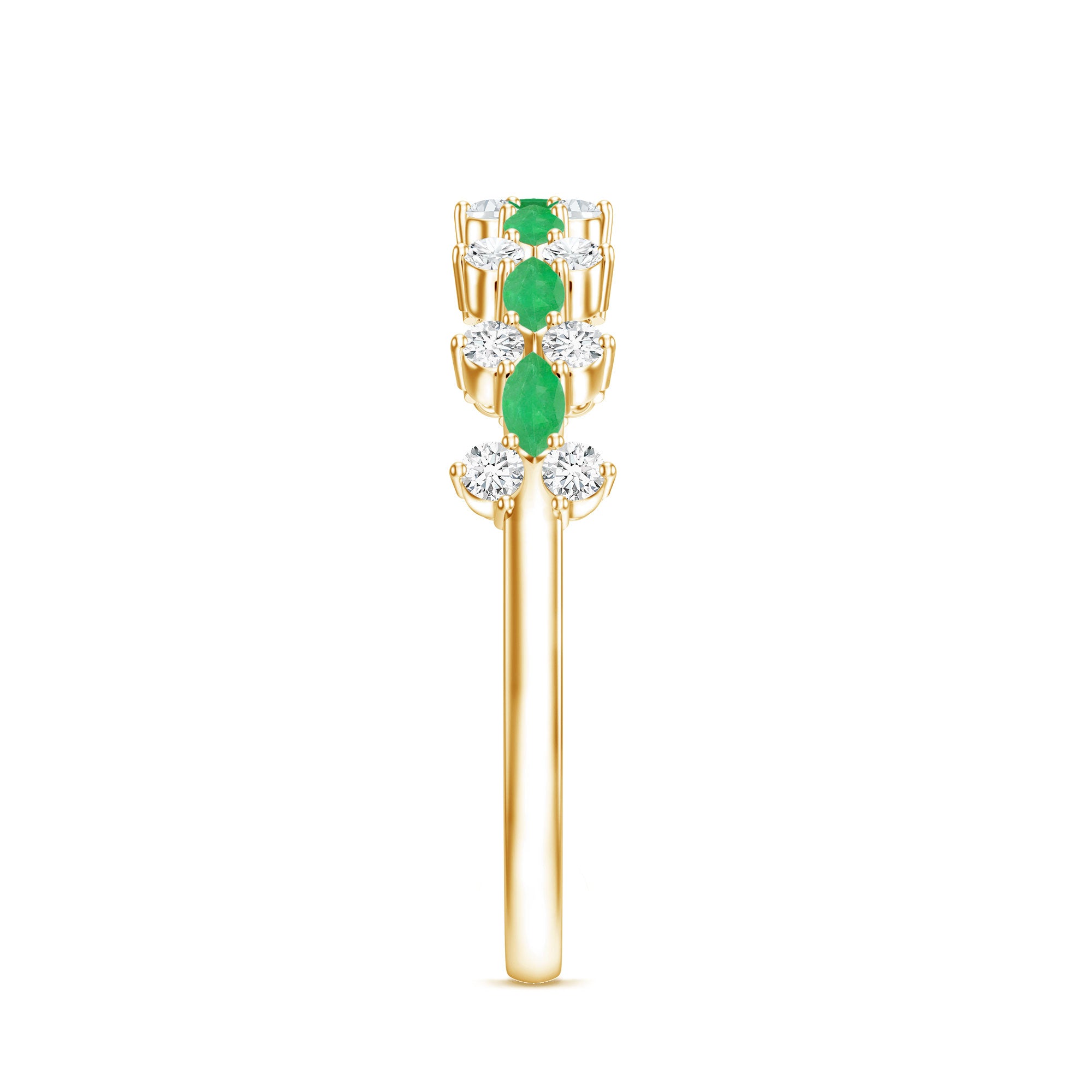Genuine Emerald and Diamond Half Eternity Ring for Women AAA - Rosec Jewels