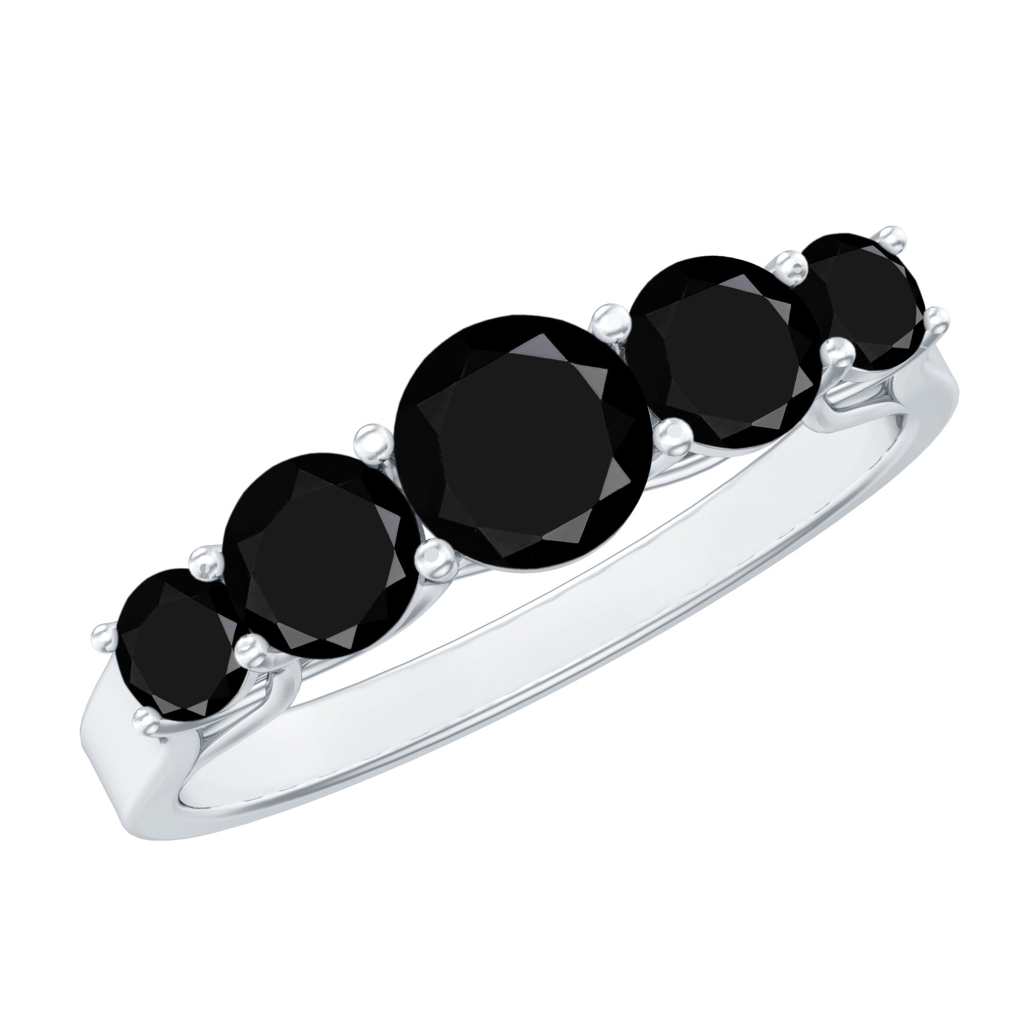 Trellis Set Black Onyx 5 Stone Ring in Graduated Style