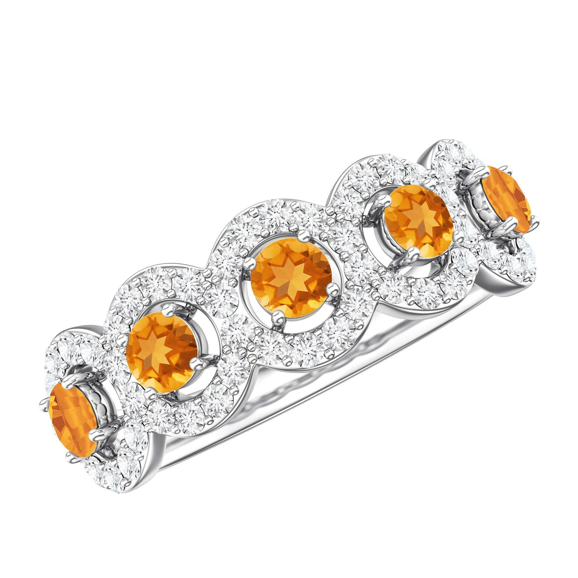 Certified Natural Citrine Diamond Half Eternity Band for Anniversary AAA - Rosec Jewels