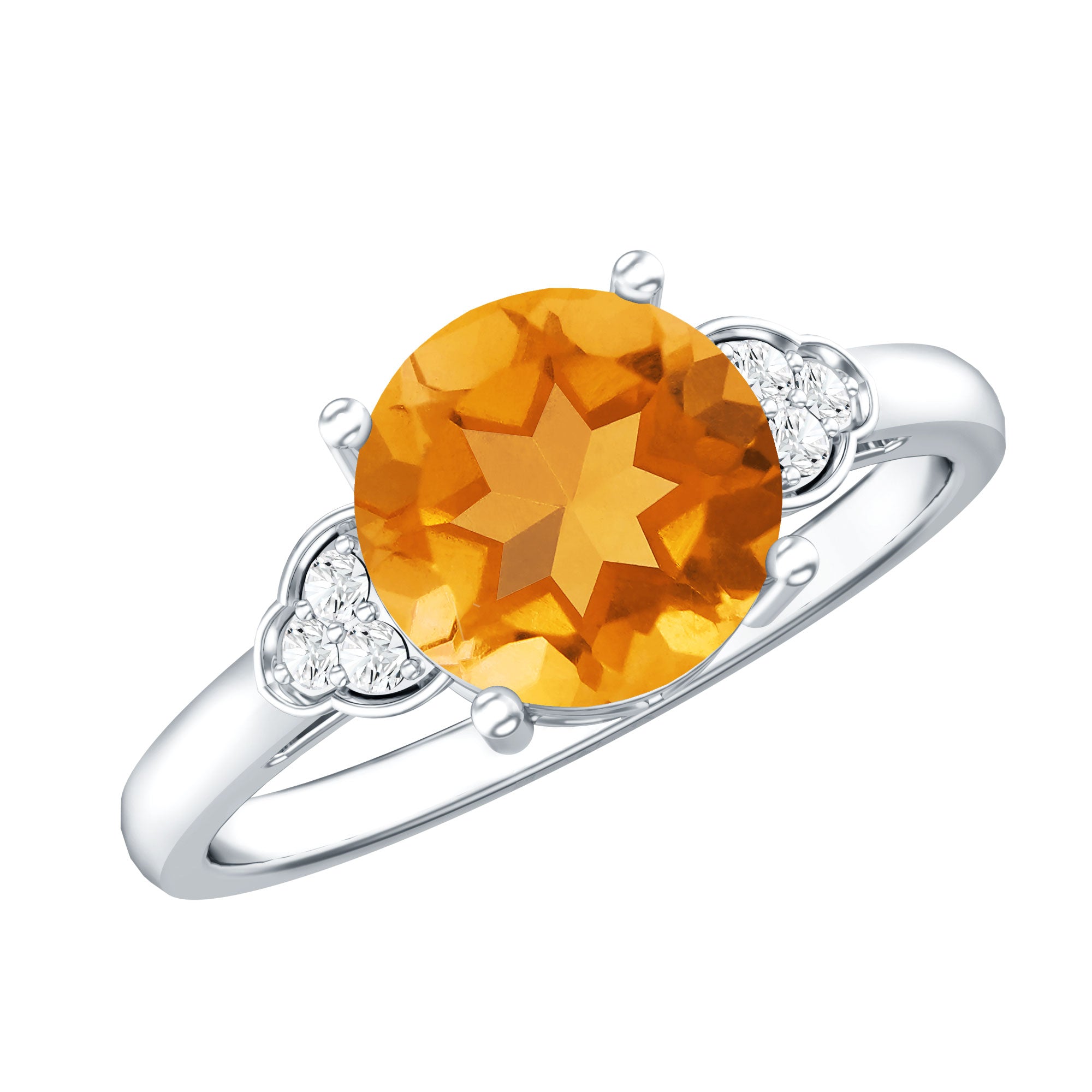 Natural 1.2 Carat Citrine Engagement Ring with Diamond Trio AAA - Rosec Jewels