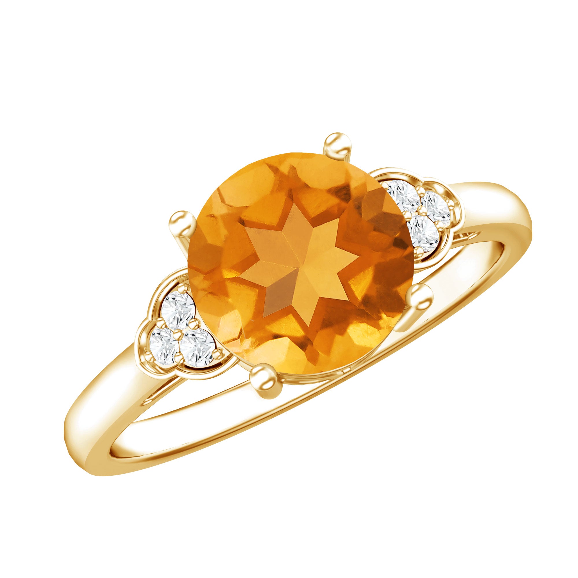 Natural 1.2 Carat Citrine Engagement Ring with Diamond Trio AAA - Rosec Jewels