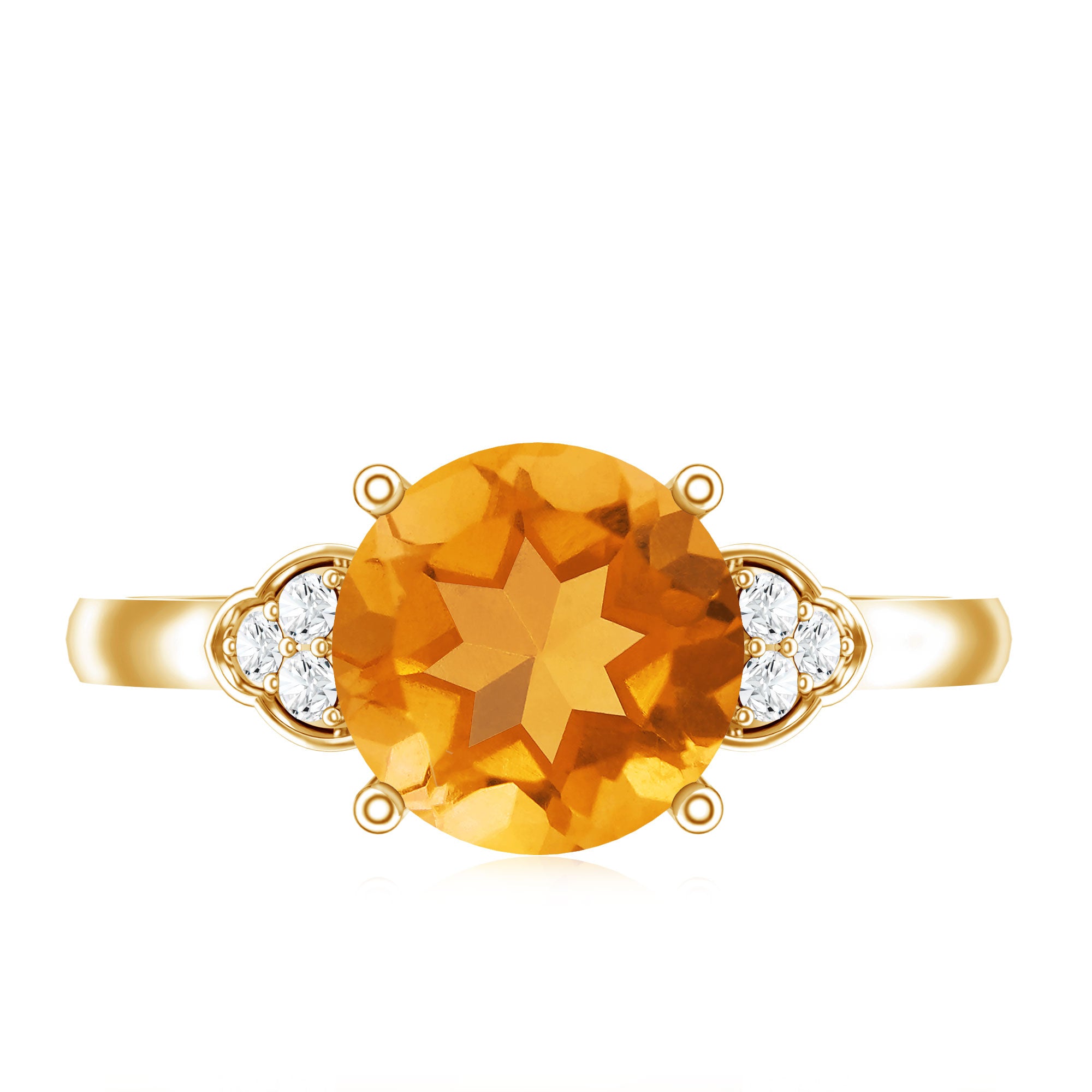 Natural 1.2 Carat Citrine Engagement Ring with Diamond Trio AAA - Rosec Jewels