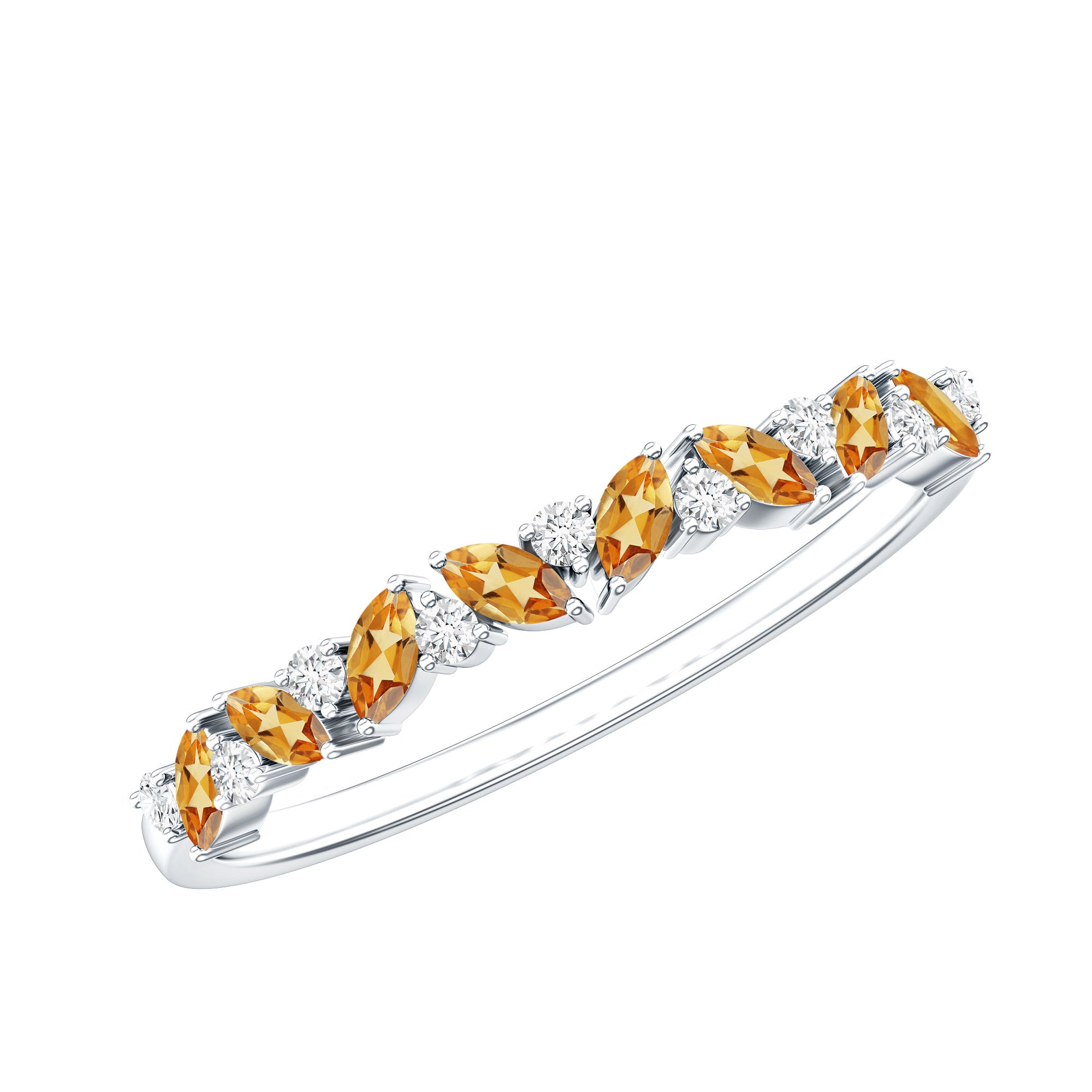Rosec Jewels-Genuine Marquise Citrine Half Eternity Ring with Diamond