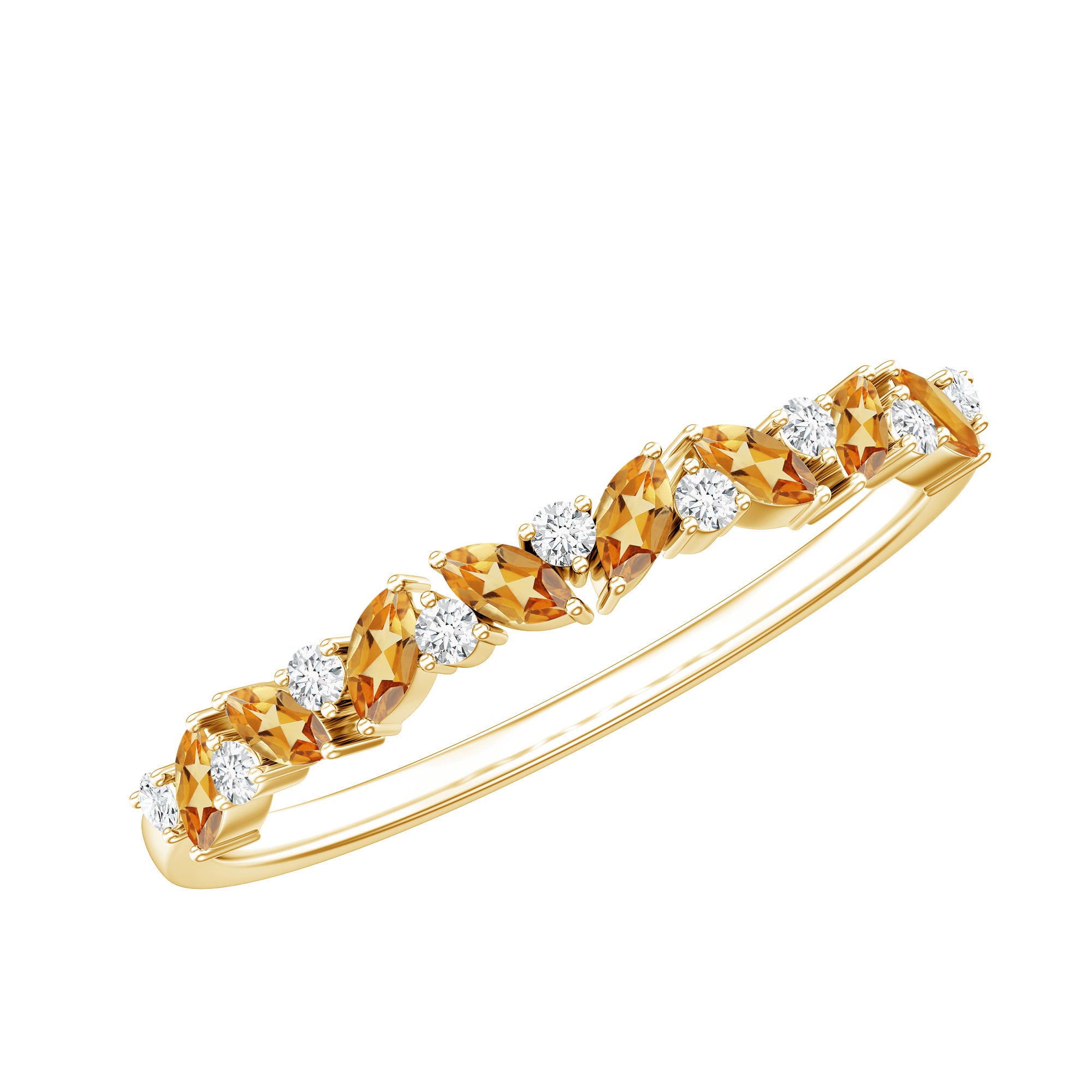Rosec Jewels-Genuine Marquise Citrine Half Eternity Ring with Diamond
