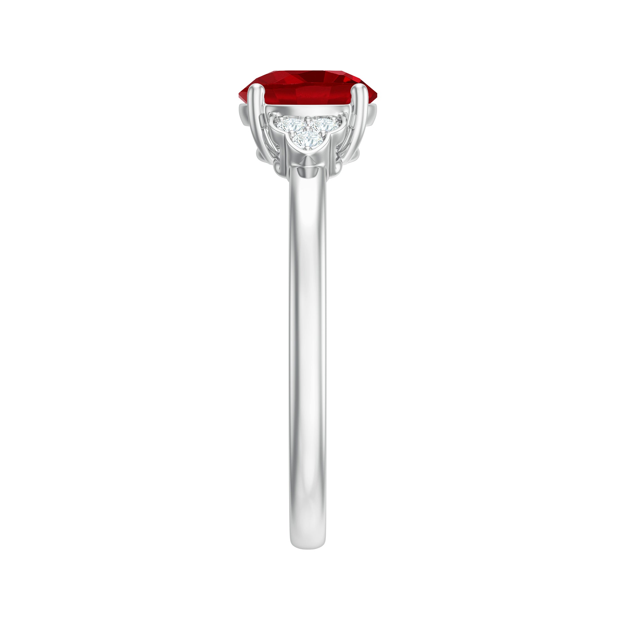 Rosec Jewels-Lab Grown Ruby Solitaire Engagement Ring with Diamond Trio