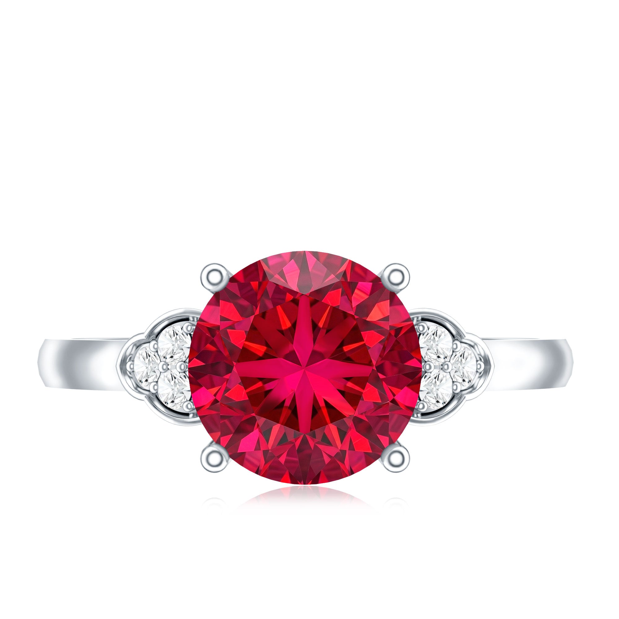 Lab Grown Ruby Solitaire Engagement Ring with Diamond Trio AAAA - Rosec Jewels