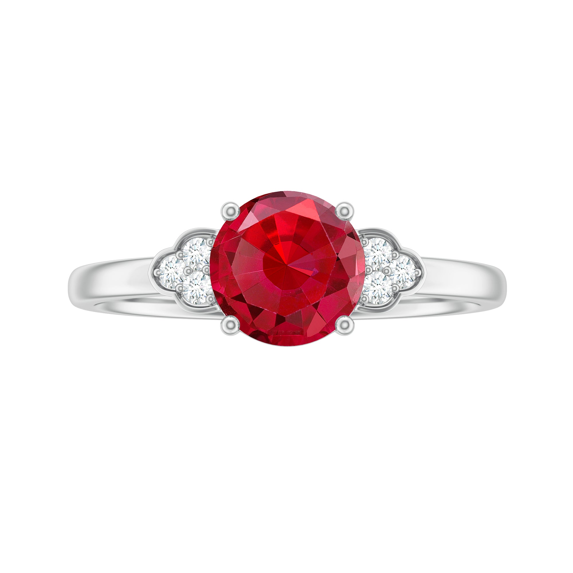 Rosec Jewels-Lab Grown Ruby Solitaire Engagement Ring with Diamond Trio