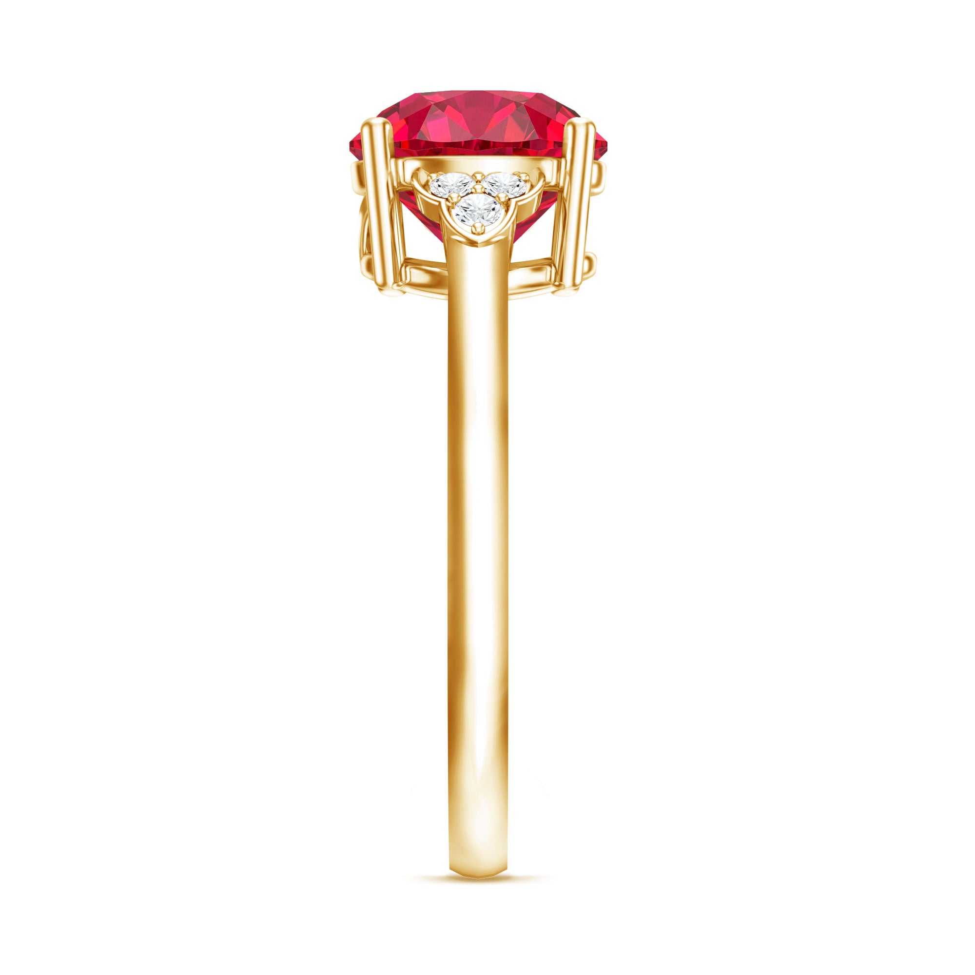 Lab Grown Ruby Solitaire Engagement Ring with Diamond Trio AAAA - Rosec Jewels