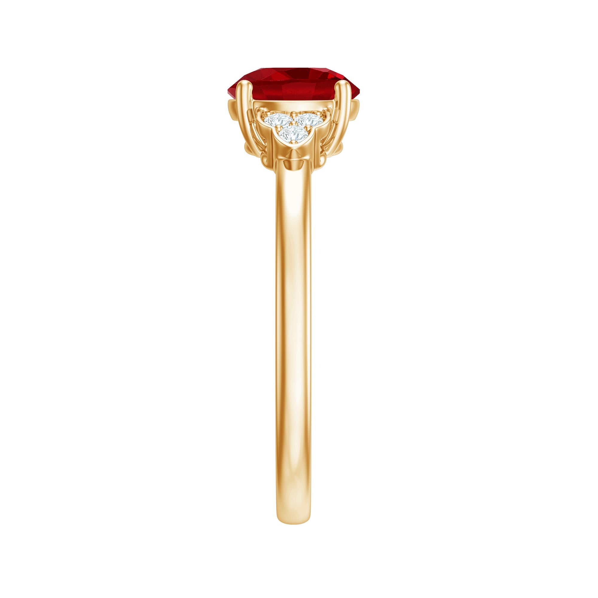Rosec Jewels-Lab Grown Ruby Solitaire Engagement Ring with Diamond Trio