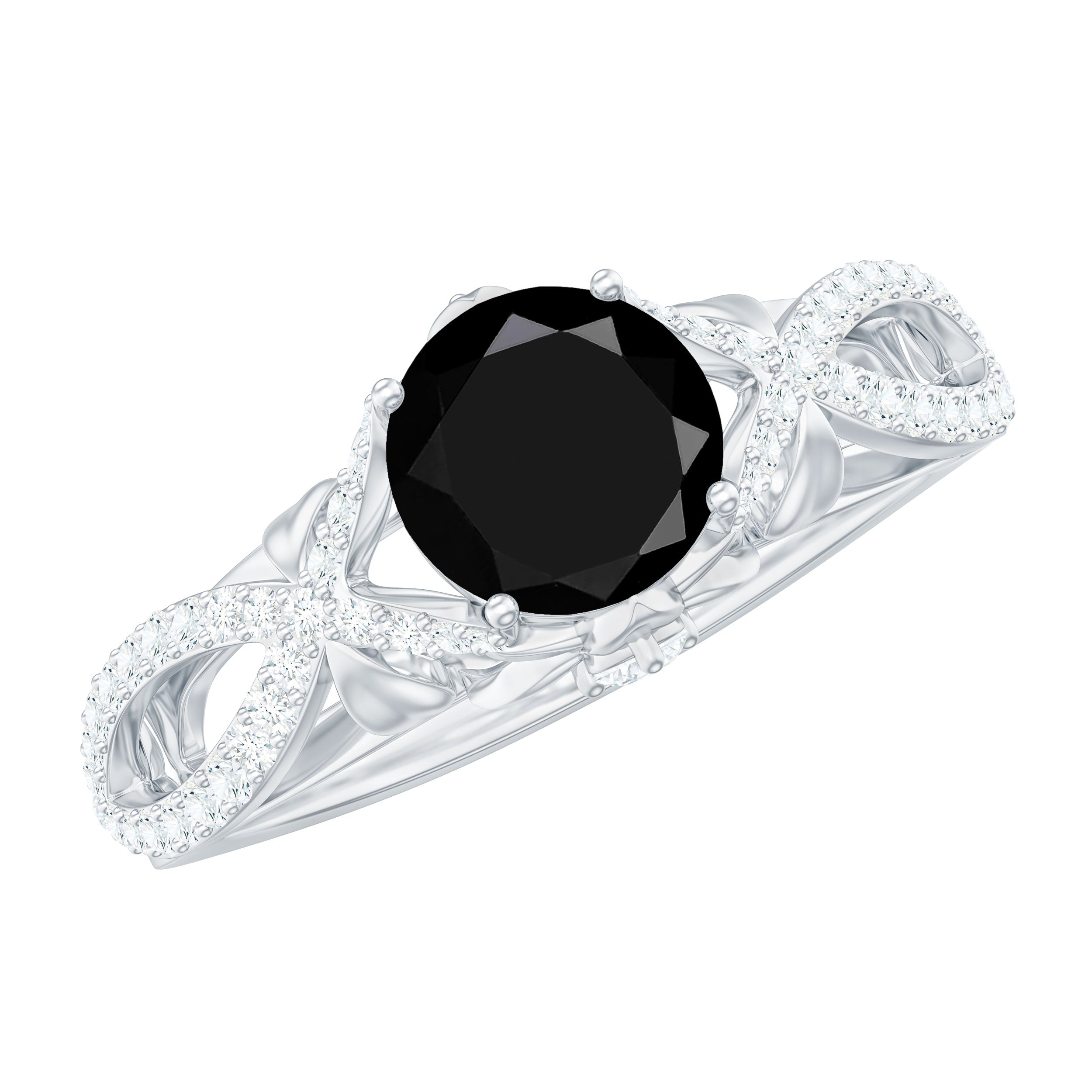 Created Black Diamond Crossover Engagement Ring with Diamond