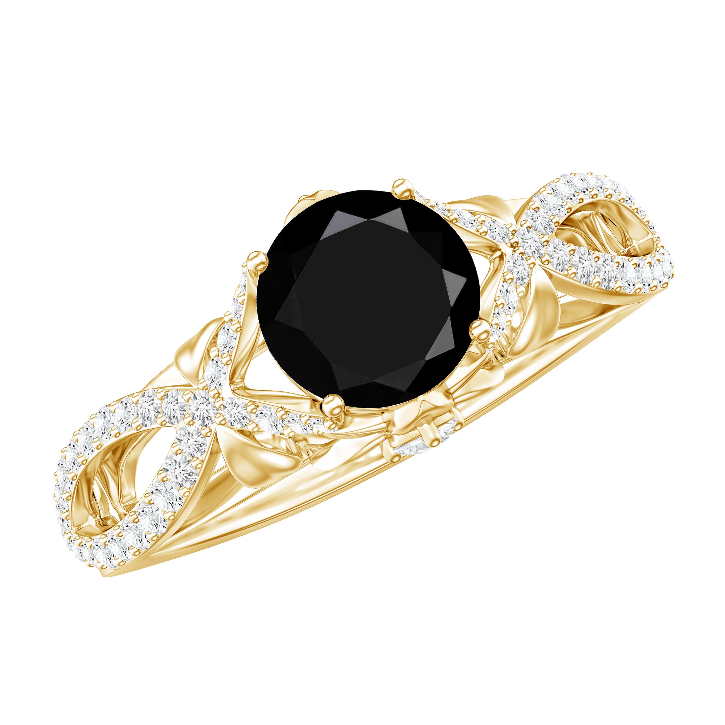 1.3 Carat Lab Grown Black and White Diamond Engagement Ring with Crossover Shank AAAA ( Synthetic ) - Rosec Jewels